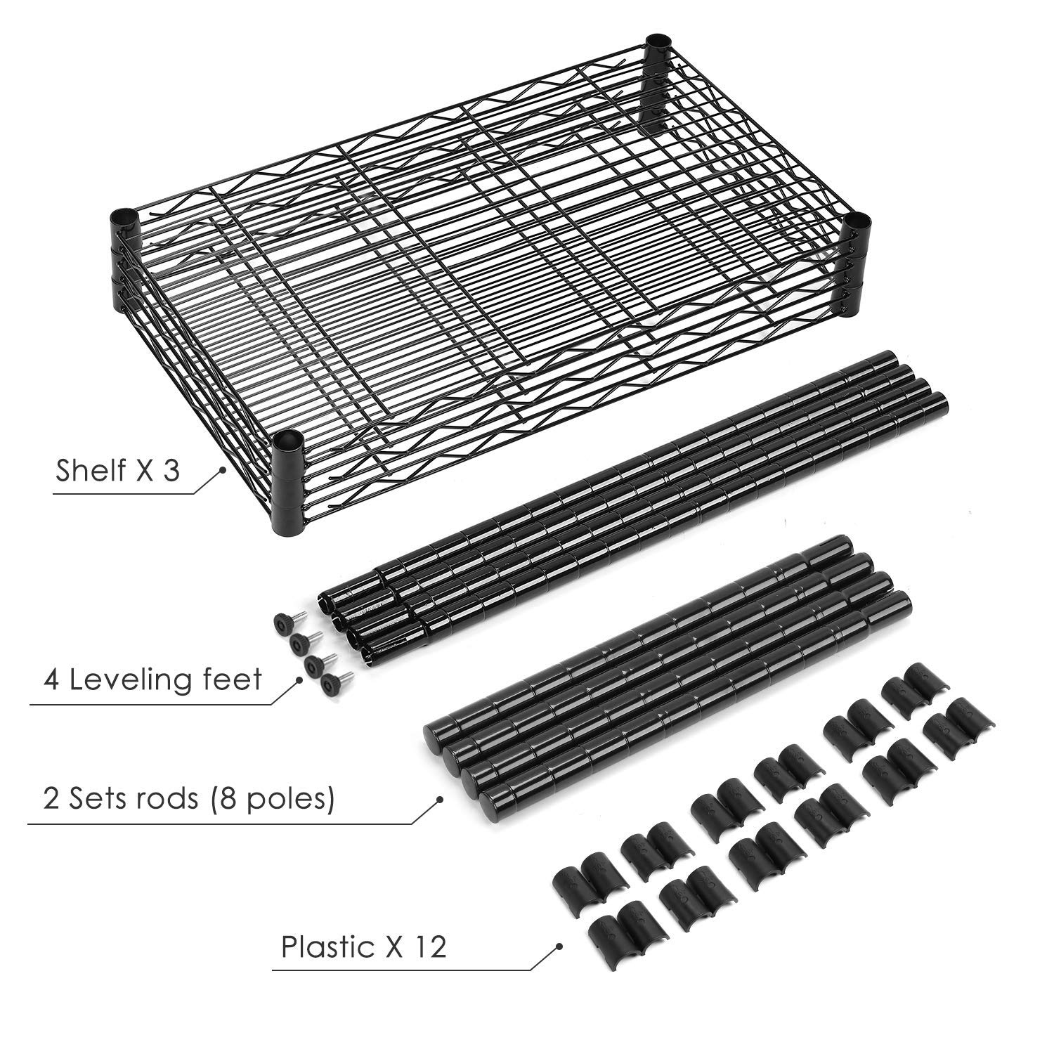 LEHOM 3-Tier Metal Storage Shelves - Adjustable Wire Shelving Unit for Laundry, Bathroom, Kitchen, Pantry & Closet Organization (23.23