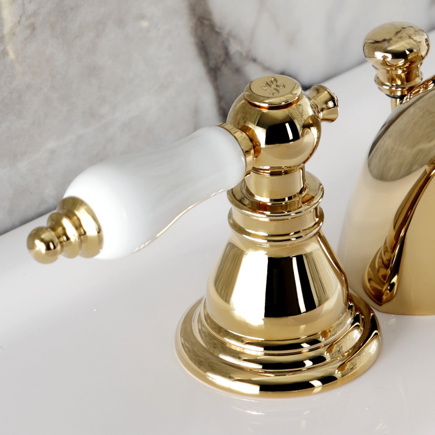American Patriot KB952APL 3-Hole Mini Widespread Bathroom Faucet - Two Handle Deck Mount with Pop-Up Drain - Polished Brass Finish - Perfect for Small Bathrooms & Powder Rooms