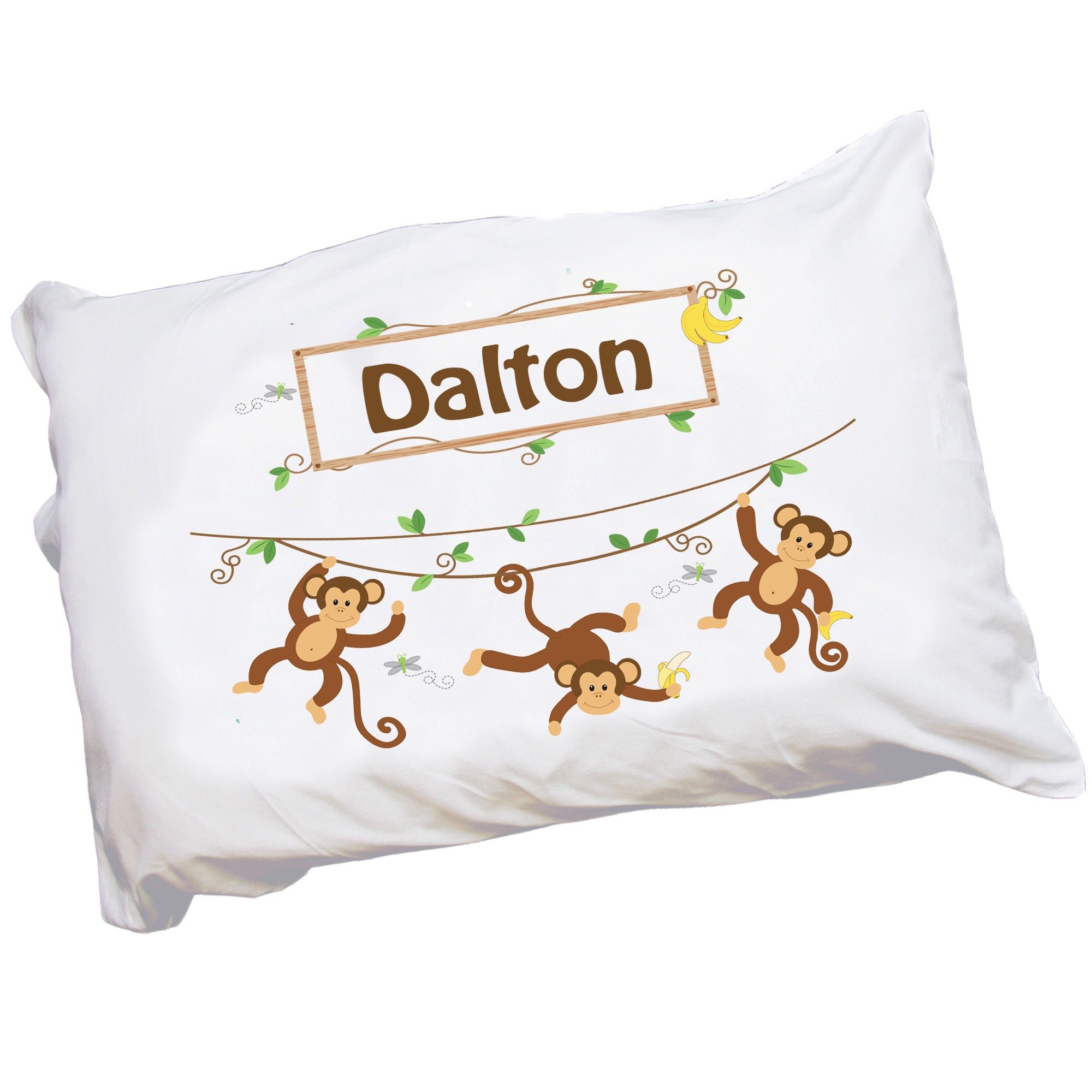 Personalized Monkey Boy's Pillowcase for Toddlers - Soft Kids Bedding Set for Nursery, Daycare & Travel - Cute Baby Gift Idea