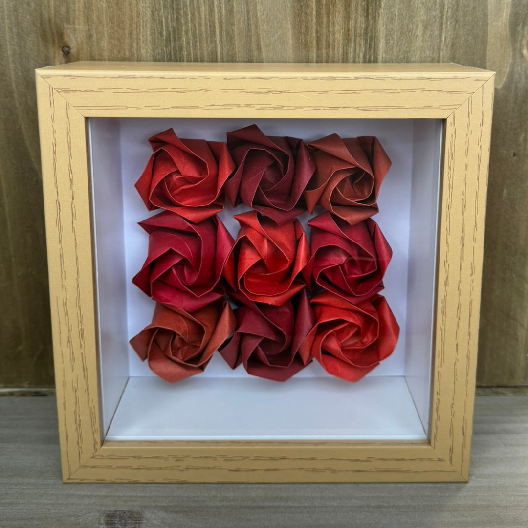 Elegant Shadowbox with Assorted Red Roses in Neutral Frame - Perfect for Home Decor, Wedding Gifts & Wall Art