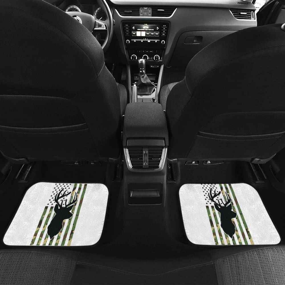 Premium Green American Flag Deer Hunting Car Floor Mats - Heavy Duty All-Weather Protection for Trucks & SUVs - Perfect for Outdoor Adventures & Patriotic Decor