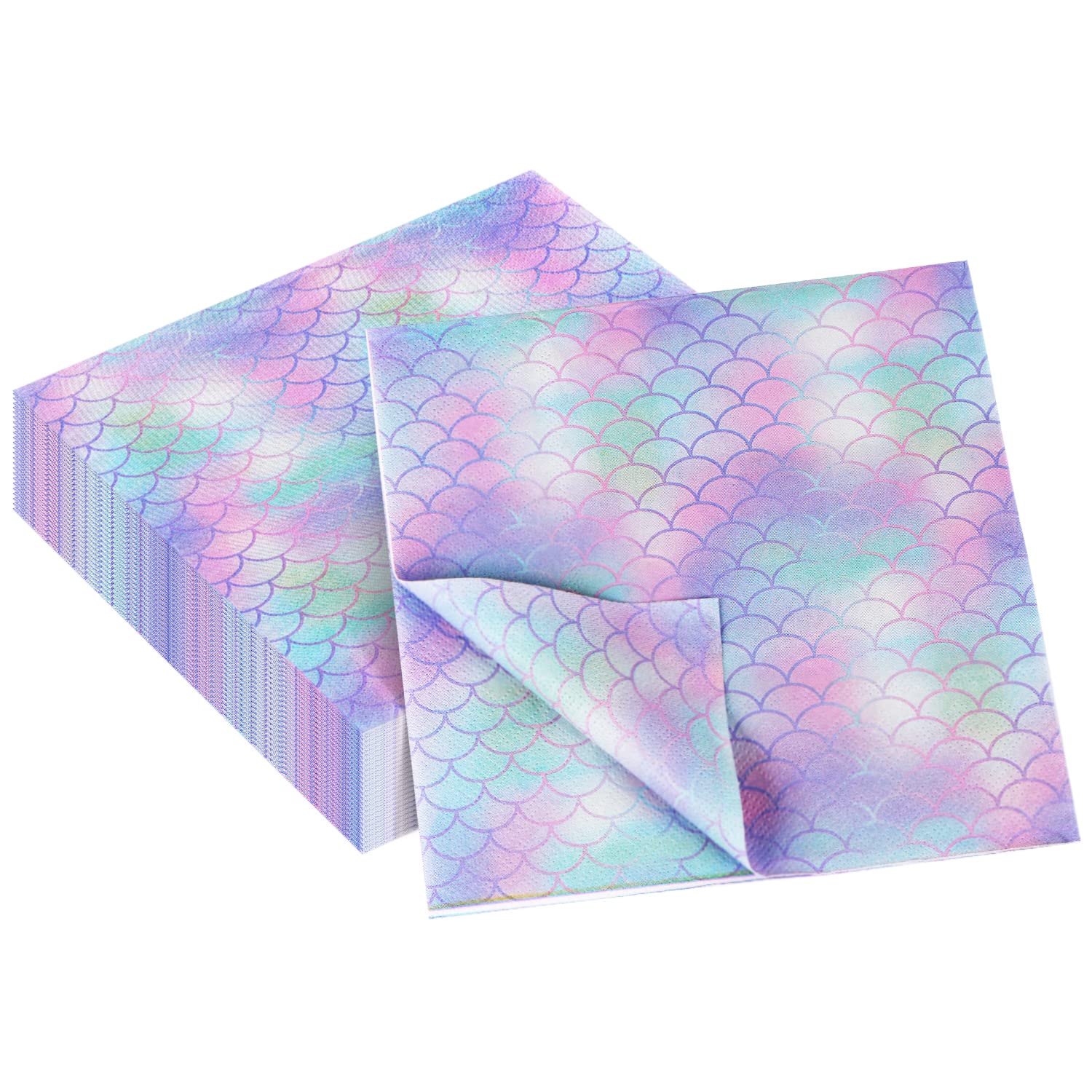 40 Pack Mermaid Party Napkins 13x13 Inches - Blue Mermaid Birthday Party Supplies, Mermaid Theme Table Decorations for Birthday, Baby Shower, Bridal Shower & Themed Party Decor