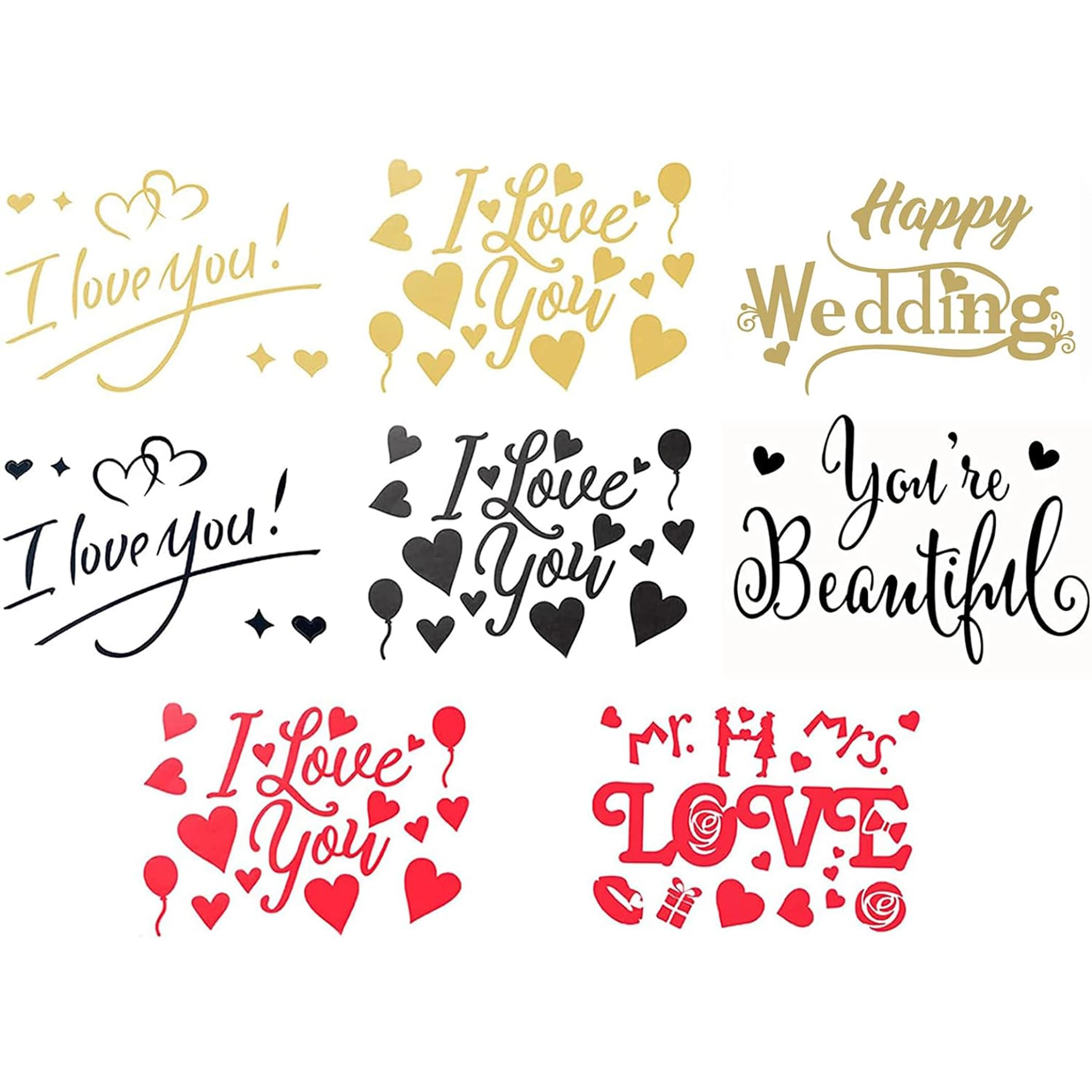 VIDELLY 8-Piece I Love You Balloon Stickers - DIY Balloon Decoration Stickers for Birthday Parties, Weddings, Valentine's Day & Anniversary Decor - Waterproof Vinyl Letter Balloon Decals for Wall, Windows, Gifts & Scrapbooking