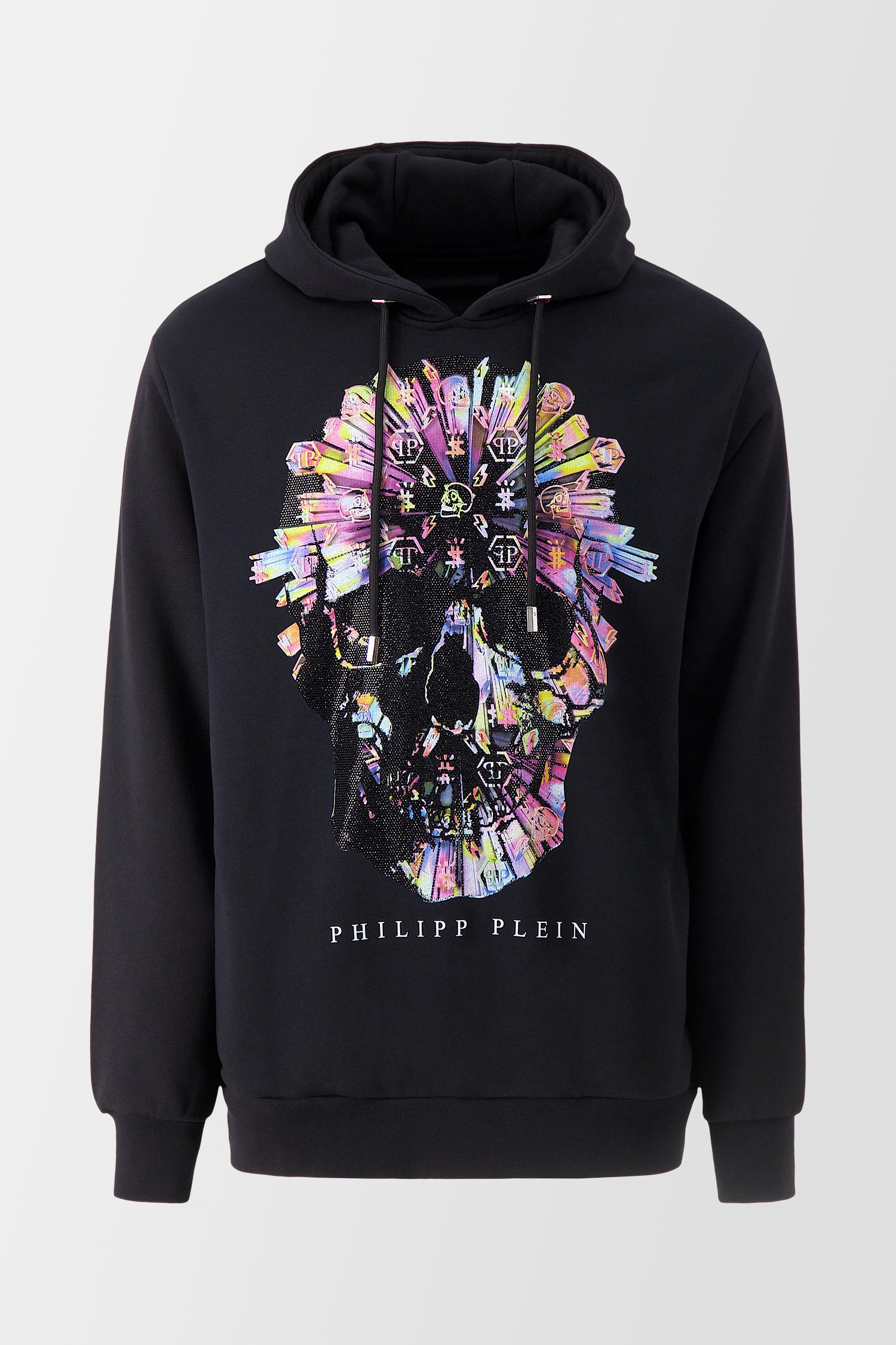 Philipp Plein Multicolor Skull Print Black Hoodie for Men - Stylish Streetwear for Casual Outings and Nightlife