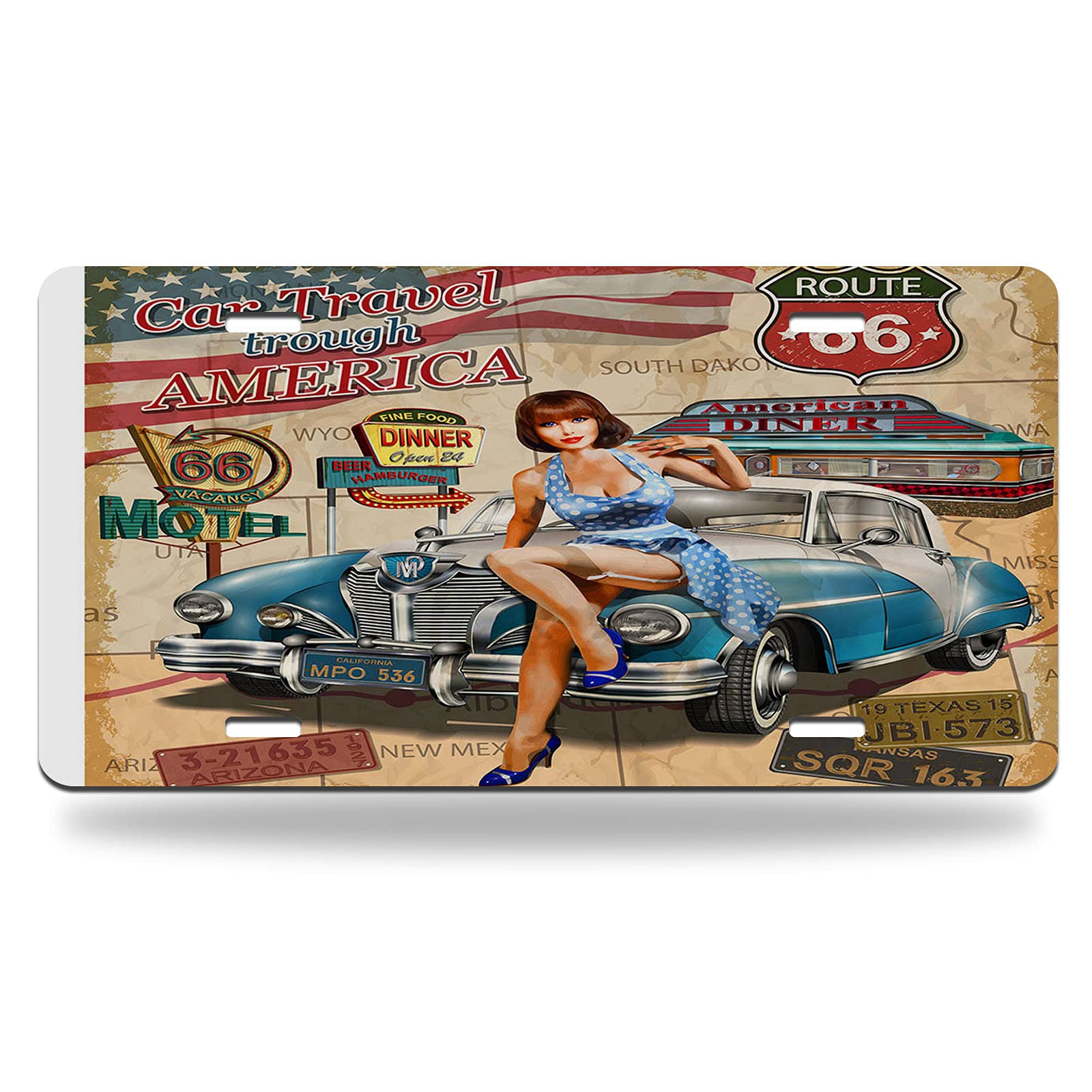 Vintage Route 66 Metal License Plate - 12x6 Inch Retro Car Tag with America Travel Design for Men & Women - Perfect for Road Trips, Garage Decor & Gift Ideas