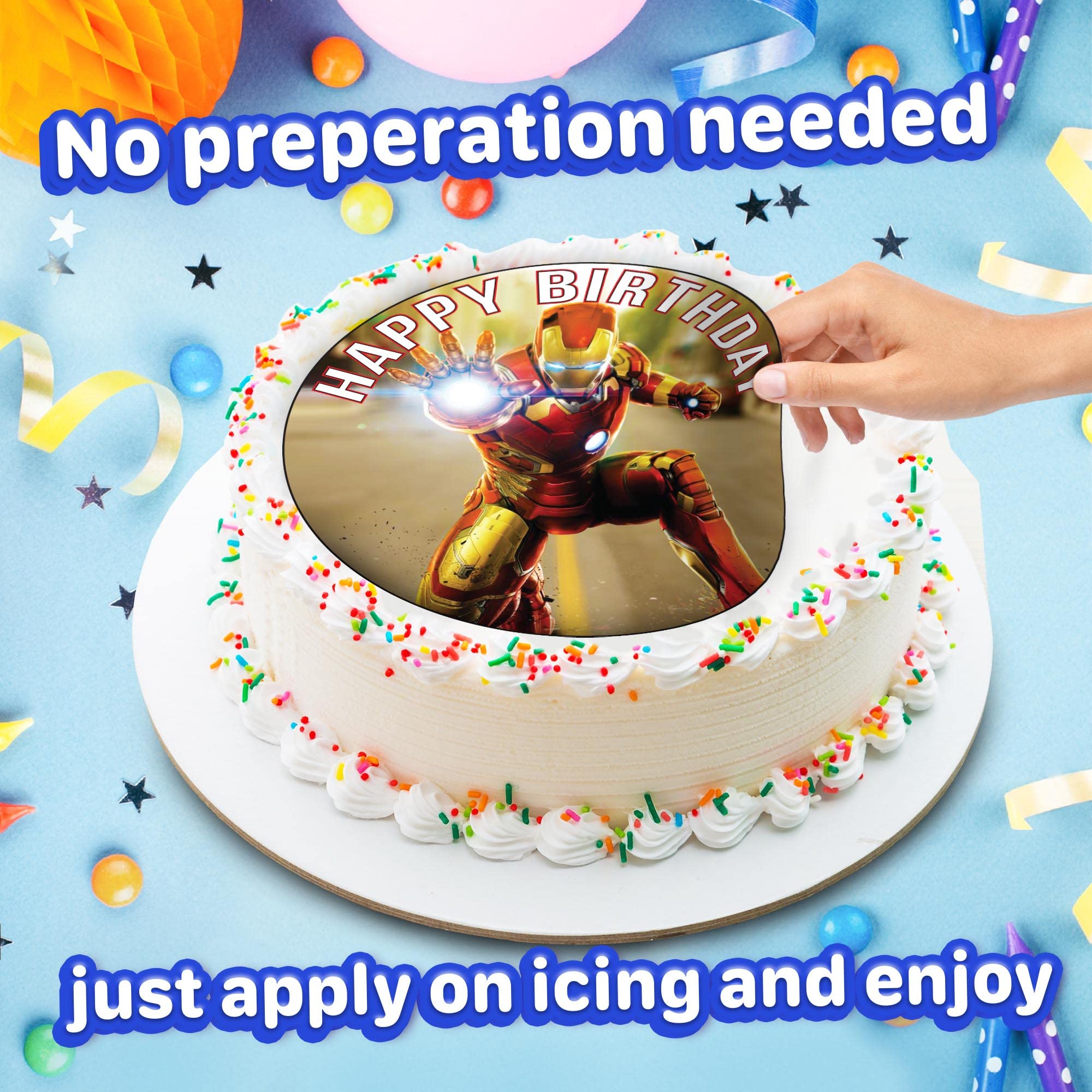 7.5 Inch Edible Cake Toppers - Avengers Iron Man Themed Birthday Party Decorations for Cakes, Cupcakes & Desserts | Superhero Party Supplies & Edible Cake Decor
