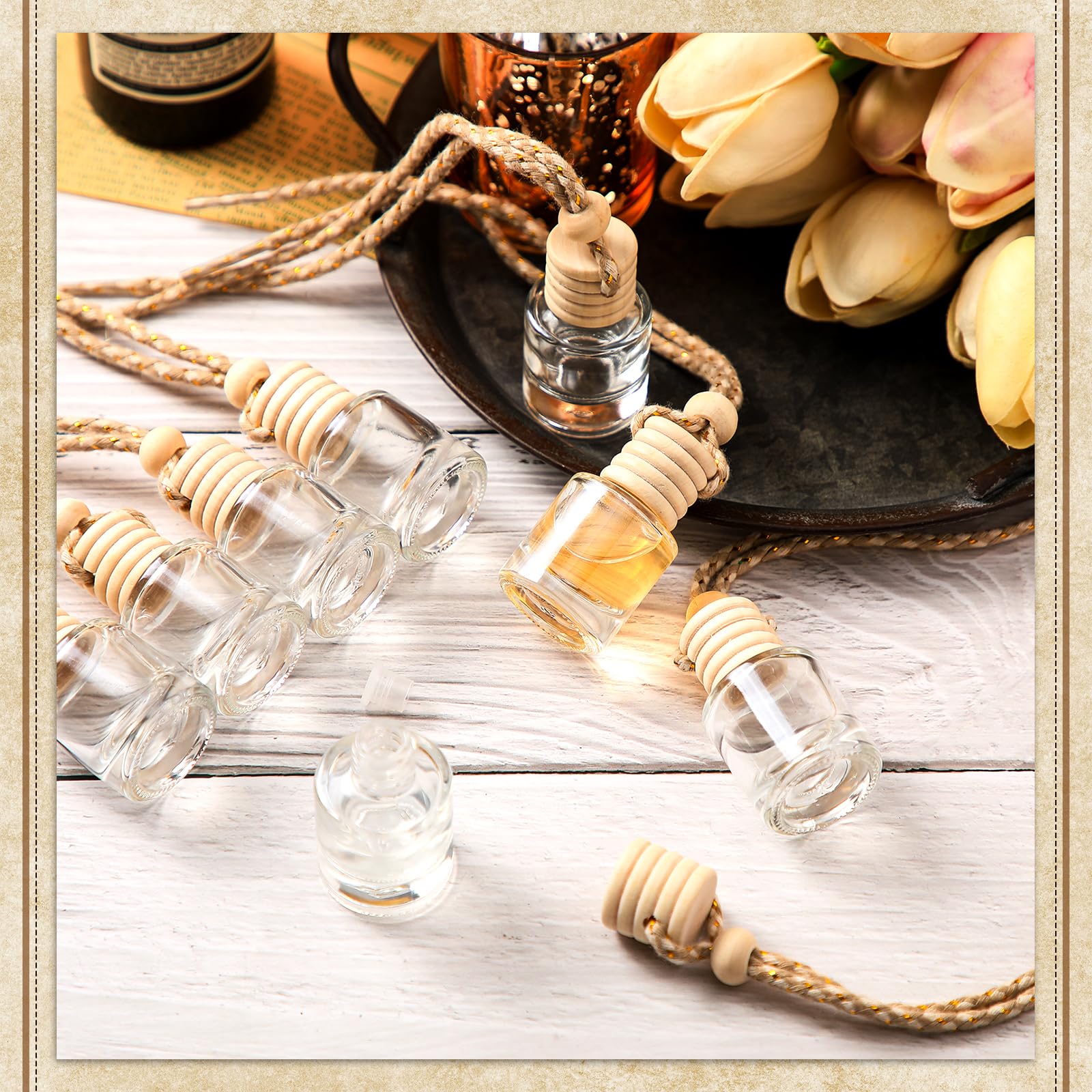 Zubebe 300 Pcs 8ml Empty Clear Glass Hanging Car Air Freshener Diffuser Bottles - Bulk Refillable Perfume Containers for Aromatherapy Essential Oils - Perfect for Auto Interior Decor & Home Fragrance (Cylindrical)