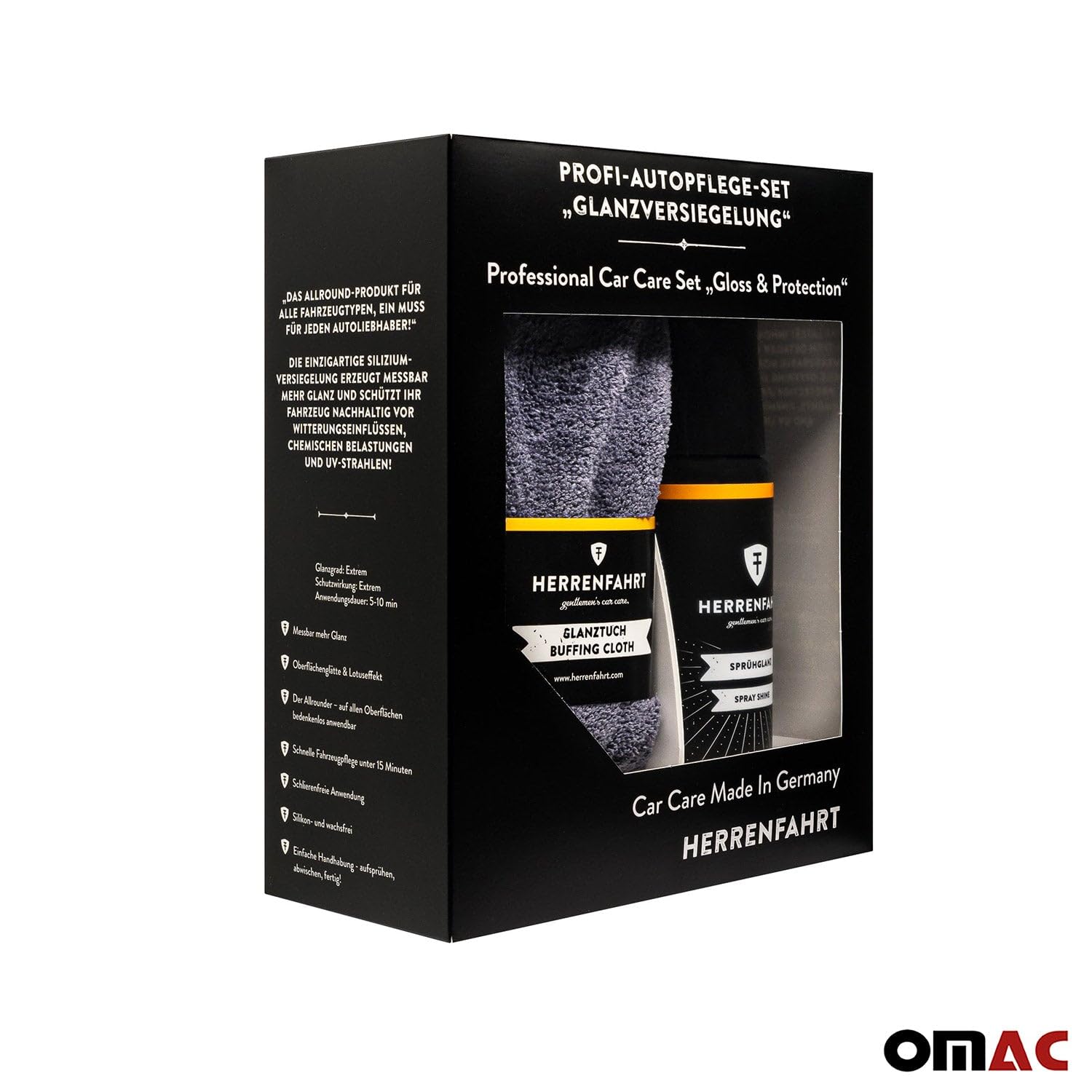 OMAC Gloss Paint Protection & Shine Spray Wax Polishing Kit - Premium Car Care Set for Ultimate Shine & Protection - Perfect for Car Detailing, Auto Show Prep & Daily Vehicle Maintenance