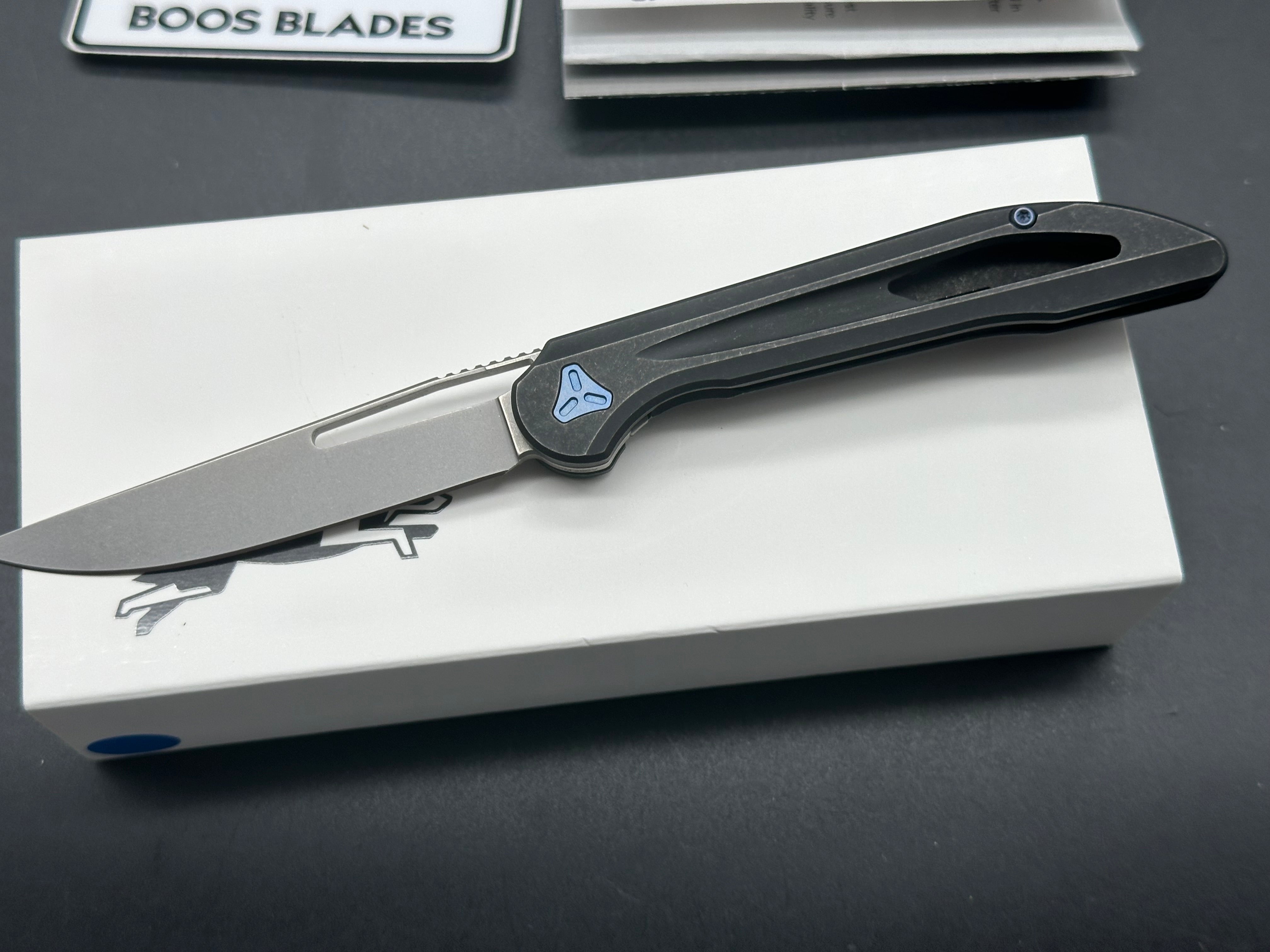 Boos Blades Smoke Mini Folding Knife - CPM 20CV Steel Blade with Blasted & Stonewashed Finish | EDC Pocket Knife for Outdoor, Camping, and Everyday Carry