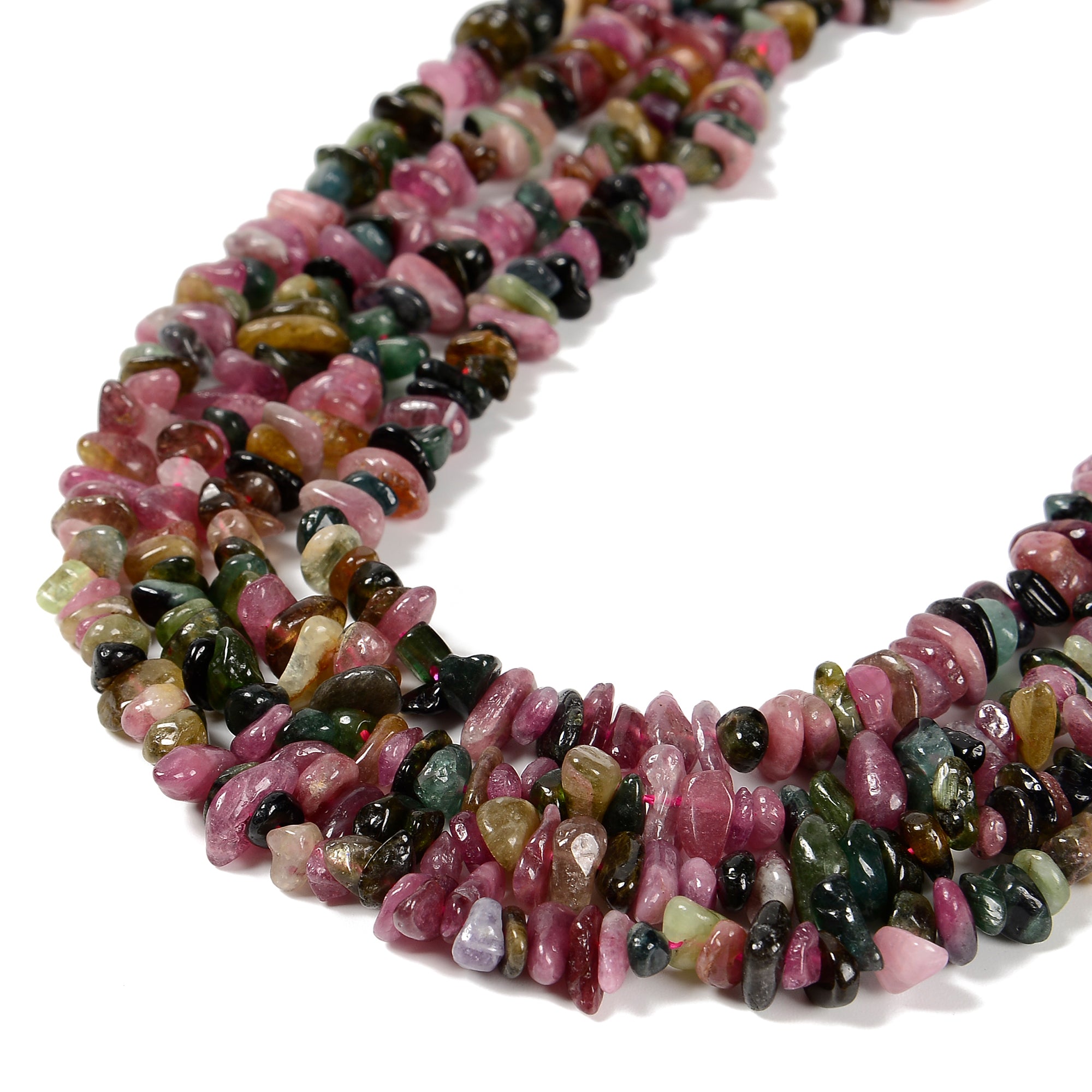 Premium Grade A Multi-Color Tourmaline Pebble Nugget Beads - 7-8mm Size, 15.5