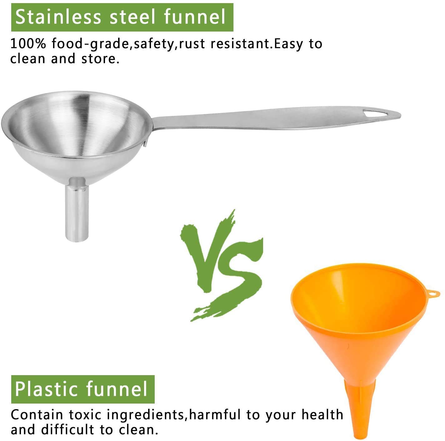 Premium Stainless Steel Mini Kitchen Funnel Set with Long Handle & Hanging Ring - Perfect for Filling Bottles, Jars, and Containers with Liquids, Oils, and Powders - Ideal for Home Bar, Cocktail Making, Cooking, and DIY Projects