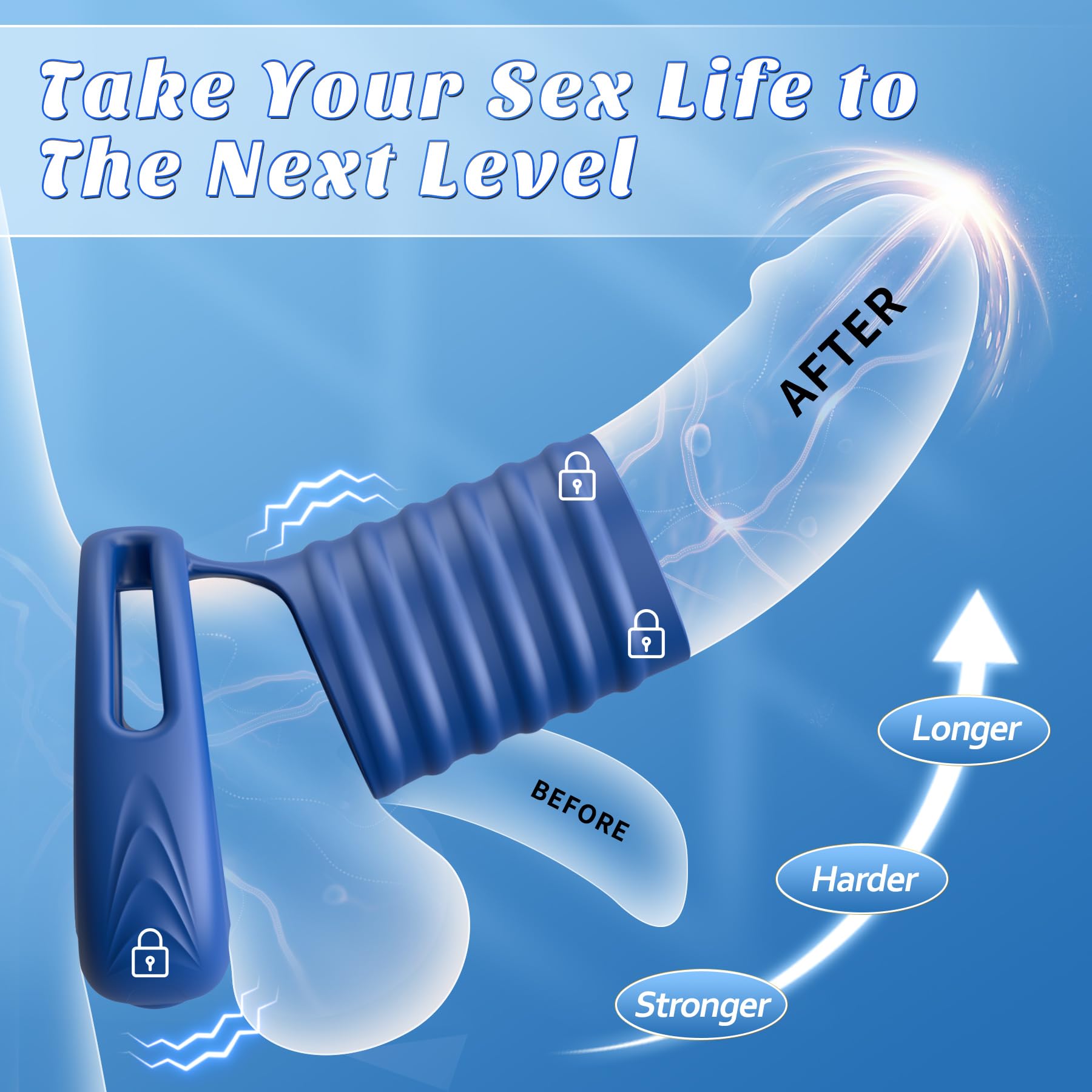 Elastic Vibrating Cock Ring with Remote Control - Couples Sex Toy for Men & Women, APP Controlled Penis Vibrator for Vagina & Penis Stimulation - Perfect for Foreplay & Intimate Pleasure (Blue)