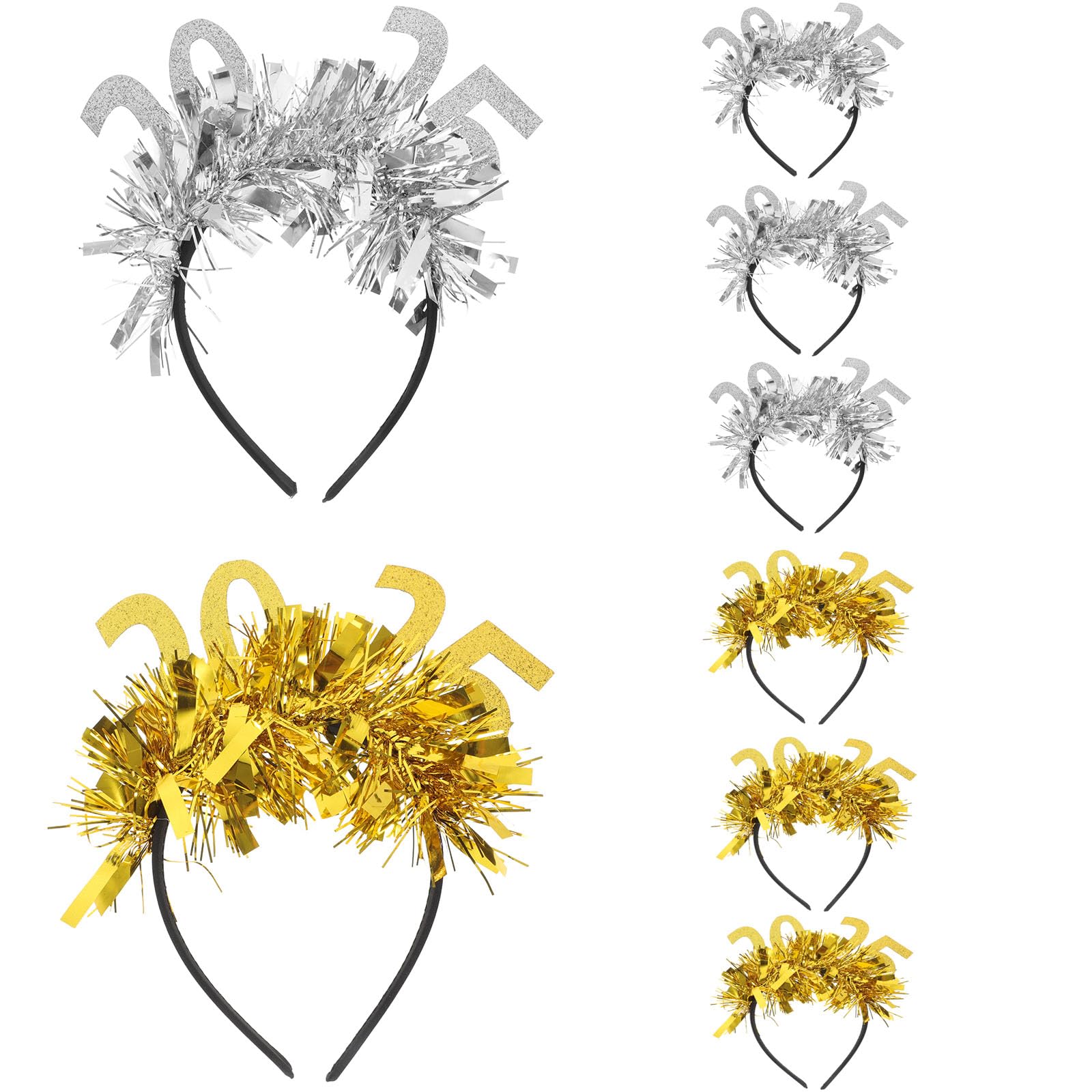 LOGOFUN 8PCS 2025 New Year Headbands - Sparkling Golden & Silver Glitter Party Hair Accessories for New Year's Eve Celebrations, Countdown Parties & Photo Booth Props - Perfect for NYE Festivities & Holiday Gatherings