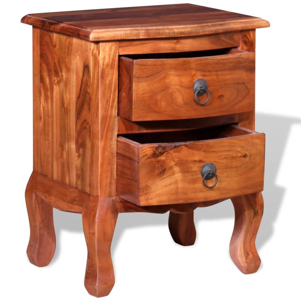 2-Piece Solid Acacia Wood Nightstand Set with Drawers - Modern Bedside Tables for Bedroom, Living Room & Guest Room Storage