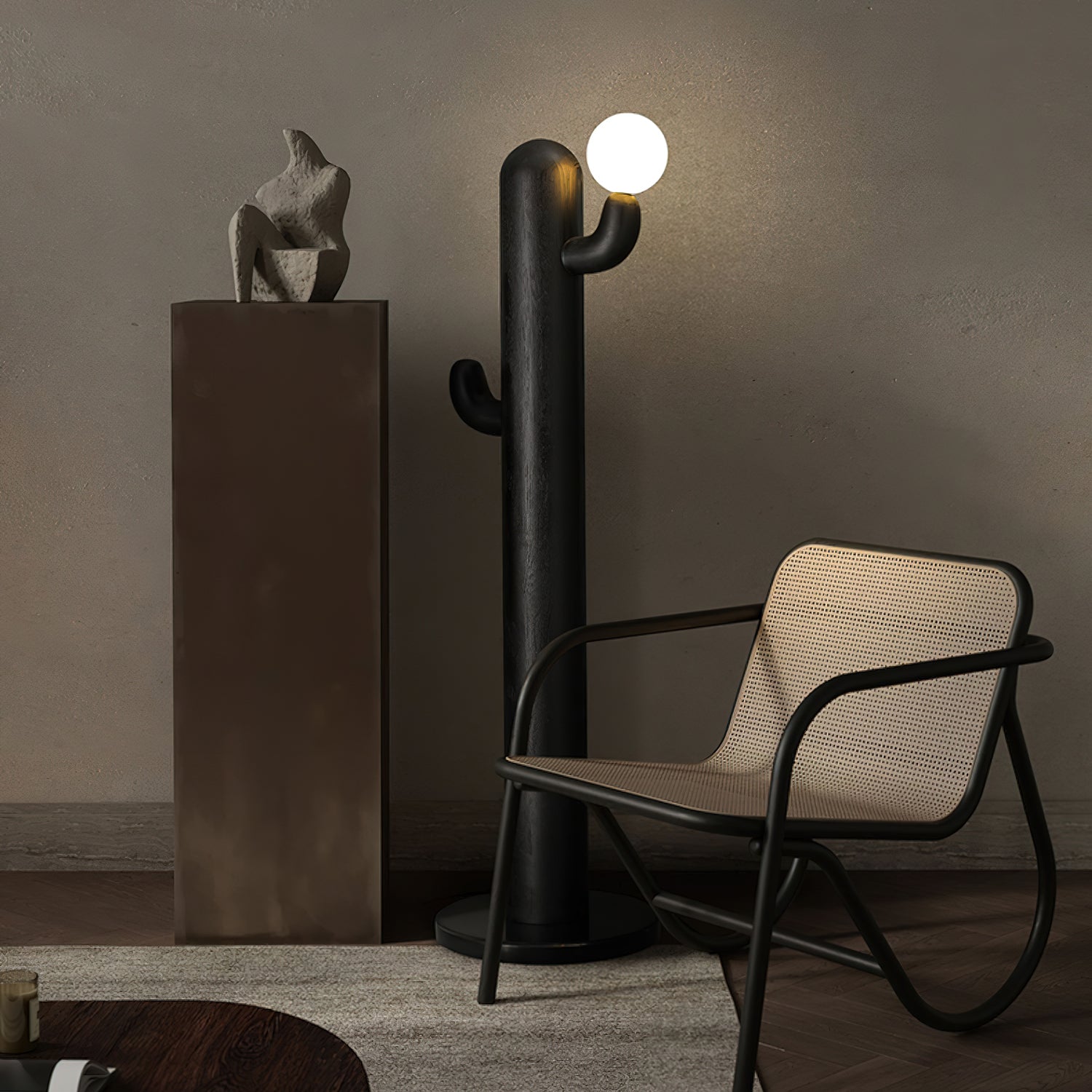 Modern Cactus Wood Floor Lamp - Handcrafted Natural Wood Standing Light for Living Room, Bedroom & Office - Warm Ambient Lighting for Home Decor
