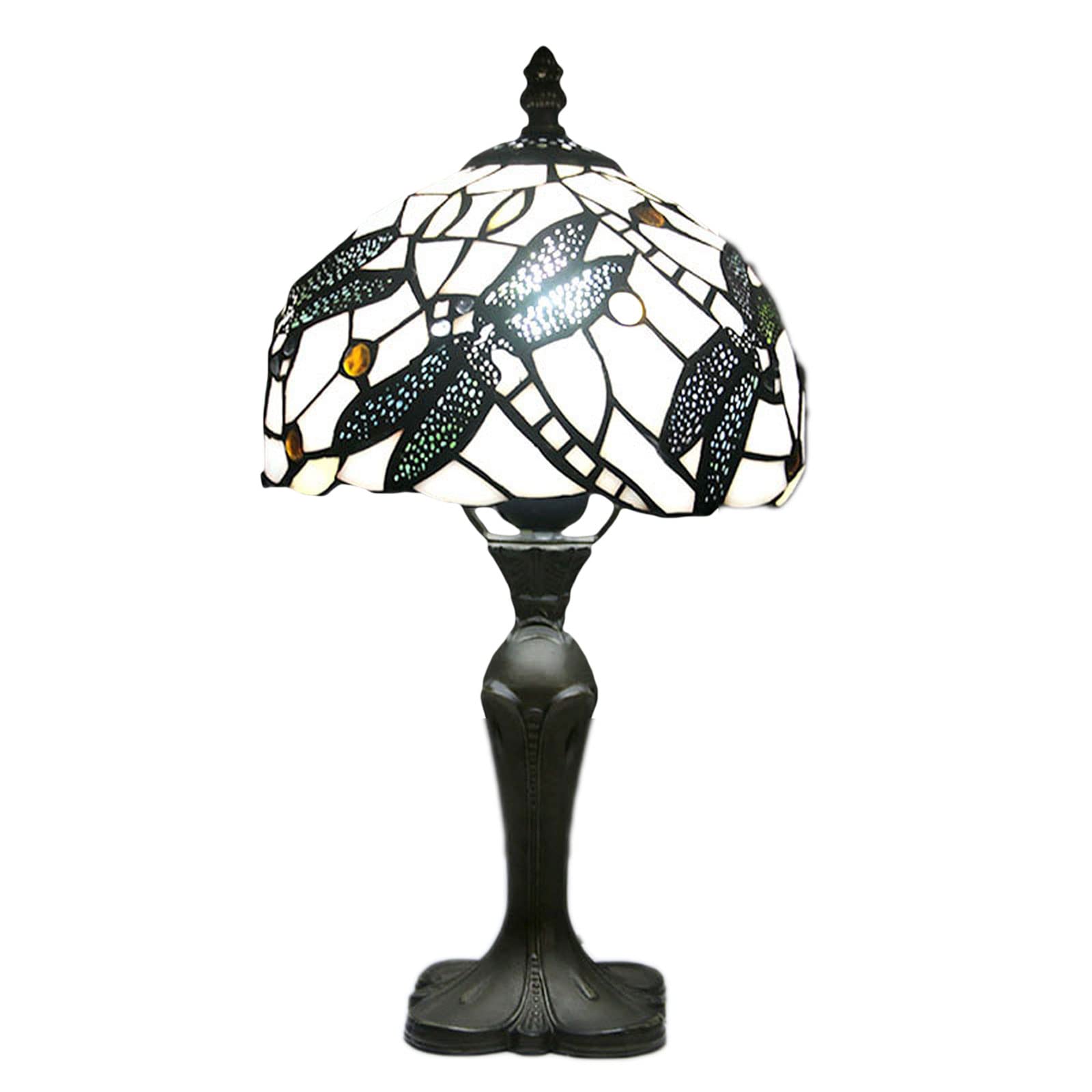Tiffany Style Dragonfly Stained Glass Table Lamp - Vintage Pastoral Home Decor Lighting for Living Room, Bedroom & Office - Elegant Accent Light for Reading Nook, Coffee Table or Nightstand