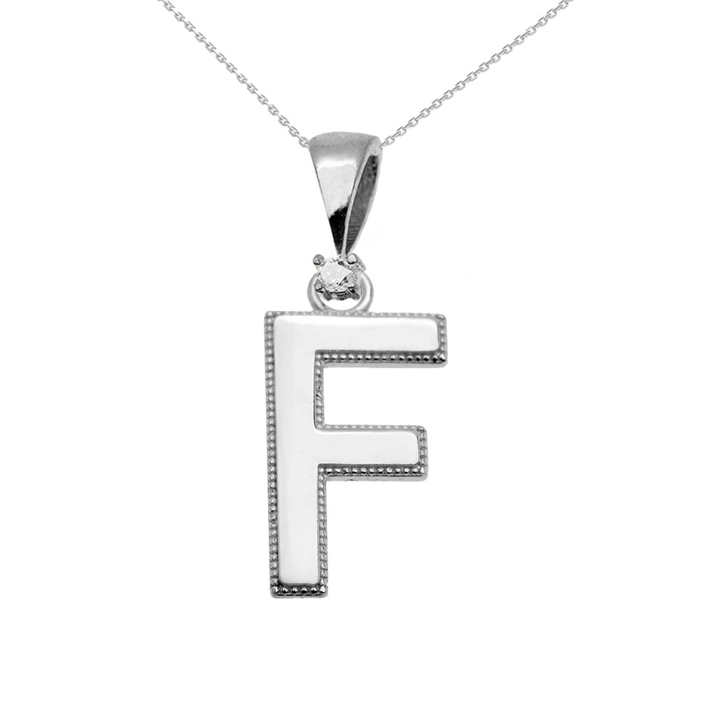 10K White Gold High Polish Milgrain Solitaire Diamond Initial 
