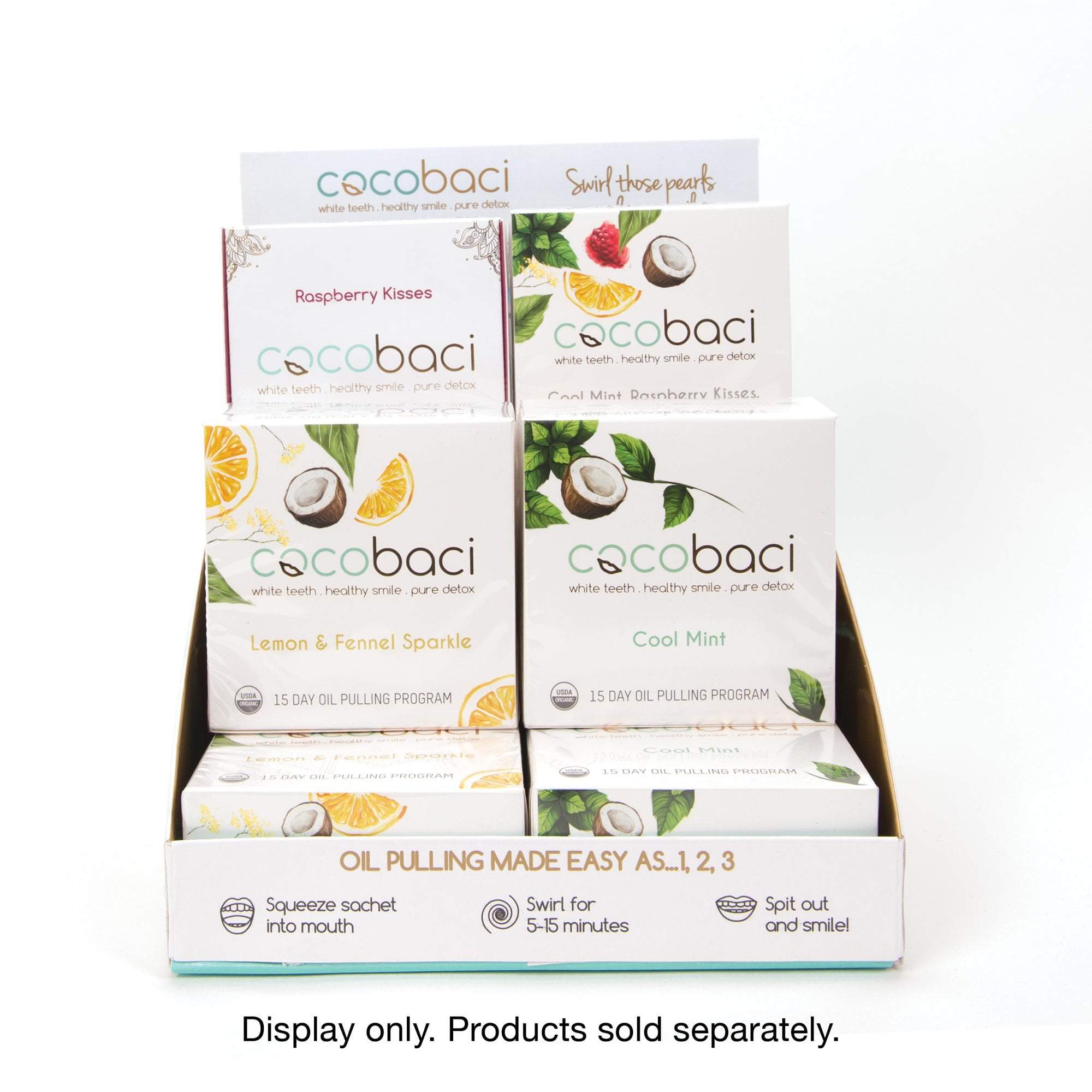 Cocobaci Oil Pulling Kit - Organic Coconut Oil for Teeth Whitening & Oral Health - Eco-Friendly Cardboard Retail Display - Perfect for Dental Care & Natural Hygiene Routine