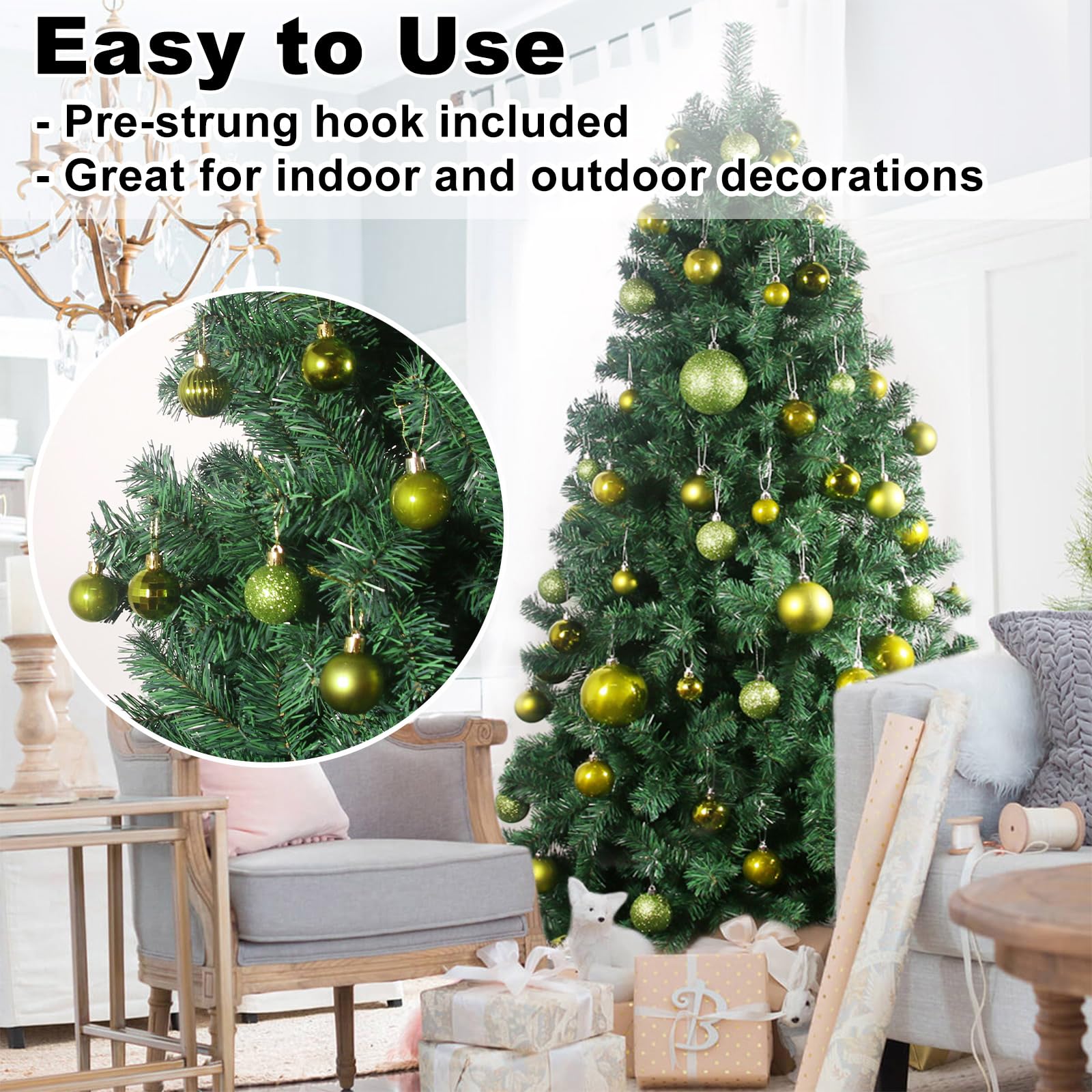 Lime Green Shatterproof Christmas Balls - 36pcs Tree Decor for Holidays & Weddings