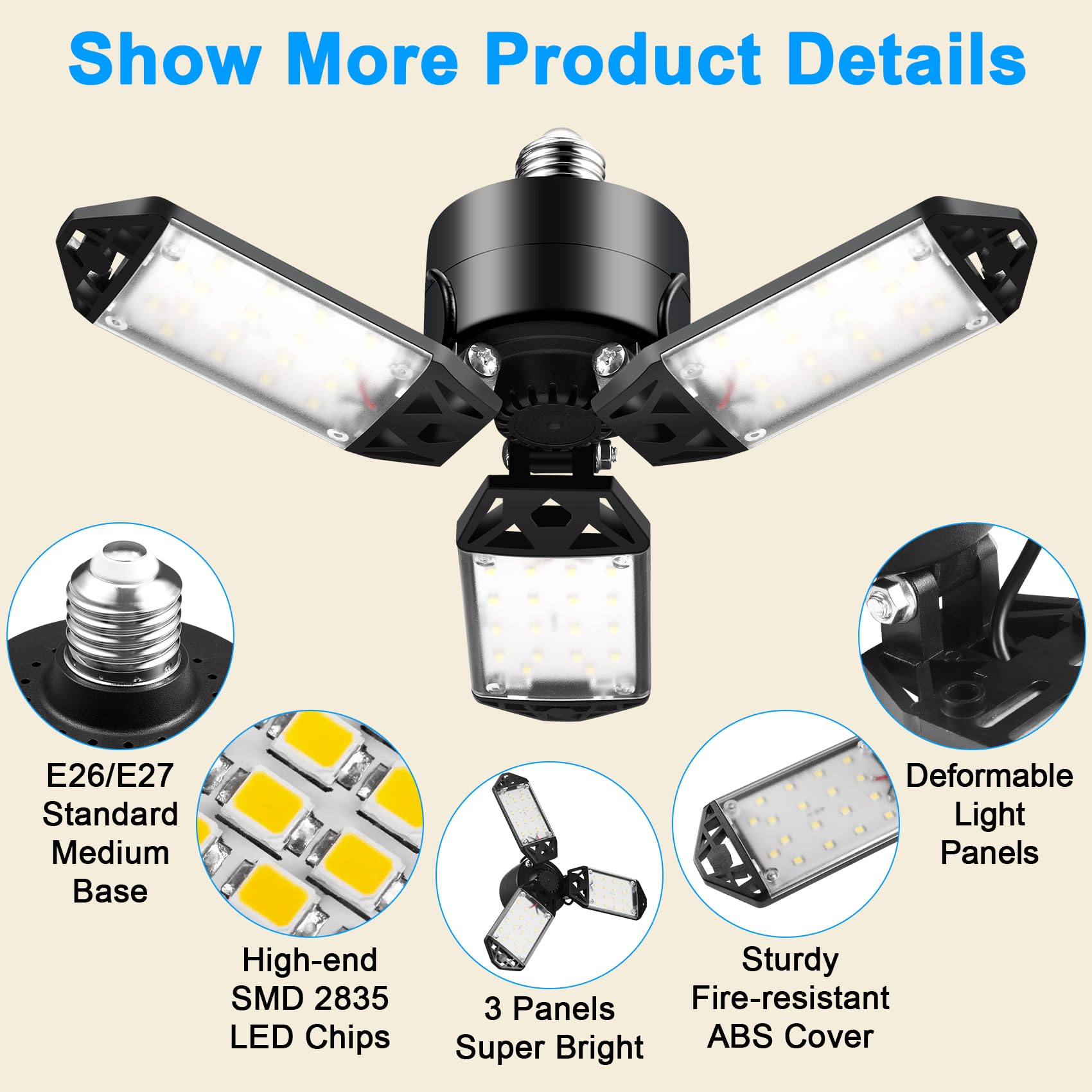 Kofarrten LED Garage Lights - 8000LM Super Bright, 80W 6500K Adjustable Shop Lighting for Garage, Workshop, Basement & Warehouse (2 Pack) - Perfect for Home Improvement, Auto Repair & DIY Projects