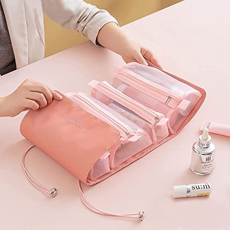 SQUICKLE 4-in-1 Foldable Travel Toiletry Bag for Women - Waterproof Cosmetic & Makeup Organizer Pouch - Perfect for Vacation, Gym, Camping & Business Trips