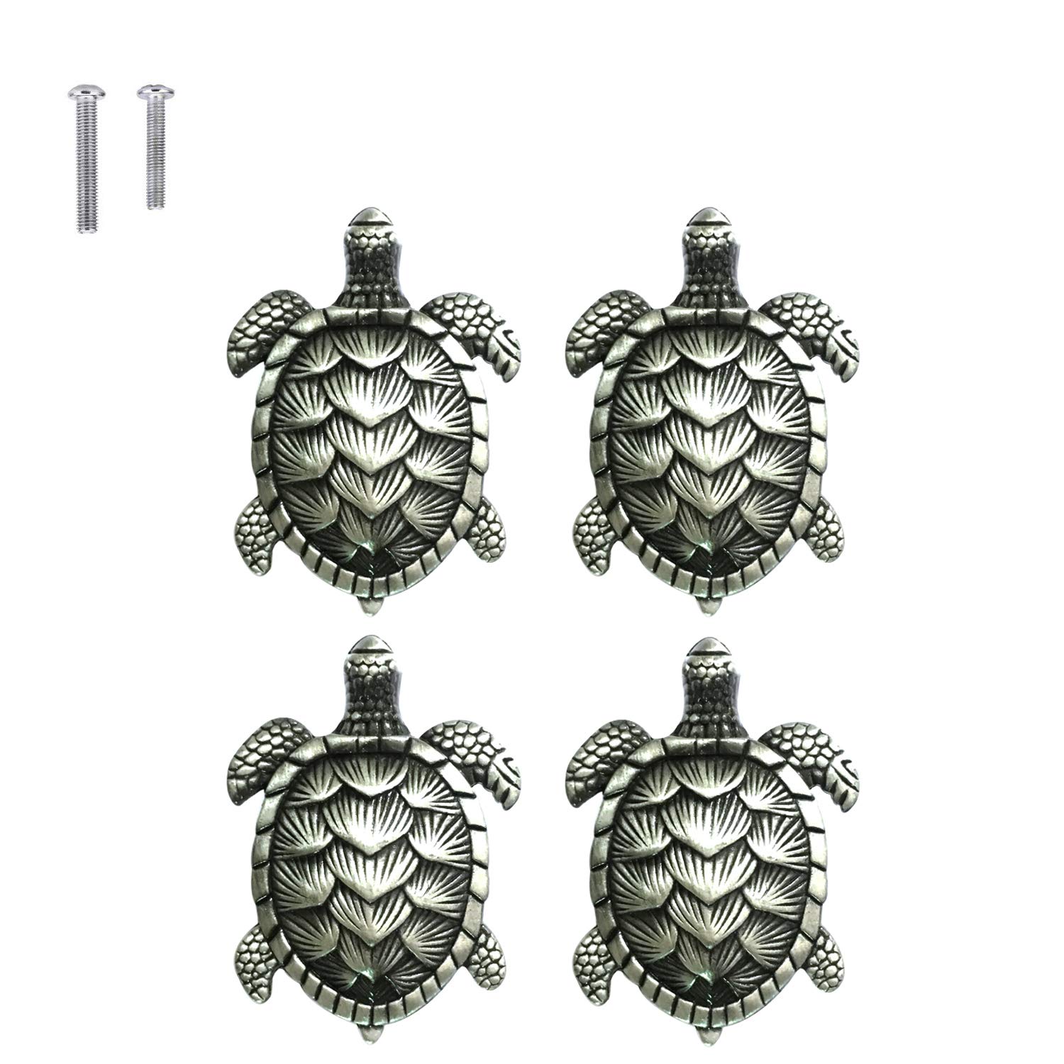 Nautical Turtle Drawer Knobs - Set of 4 Pewter Ocean-Themed Cabinet Handles for Dresser, Wardrobe & Kitchen | Beach Style Home Decor for Coastal & Cottage Interiors