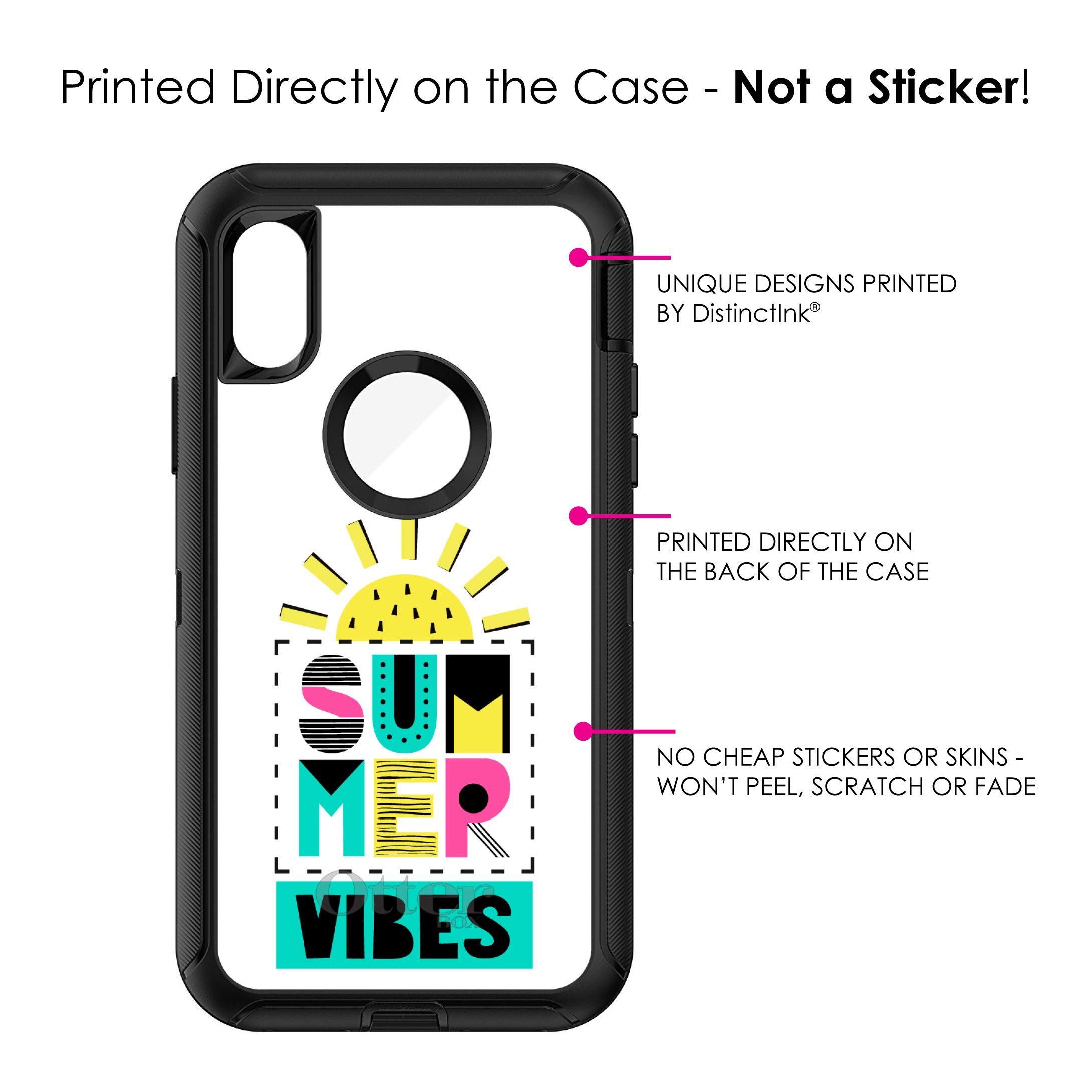 DistinctInk iPhone XR Case (6.1 Inch) - Premium Protective Phone Cover with Summer Vibes Teal Yellow Pink Design - Durable OtterBox Defender Alternative - Perfect for Outdoor Activities, Beach Trips & Summer Adventures