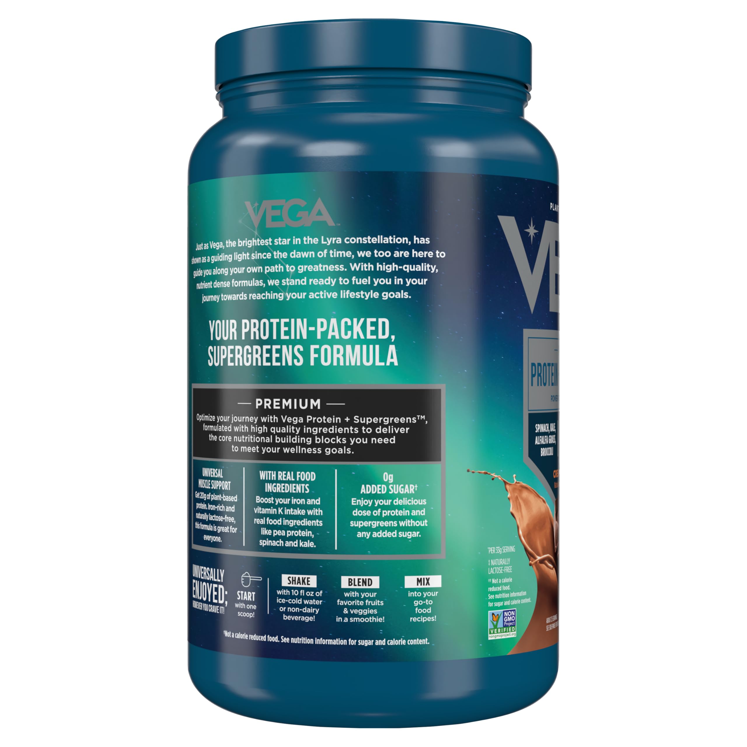Vega Protein & Greens Powder - Chocolate Flavor, 28.7oz | Plant-Based Protein Supplement with Superfoods for Muscle Recovery & Energy Boost | Perfect for Post-Workout, Smoothies & Healthy Lifestyle