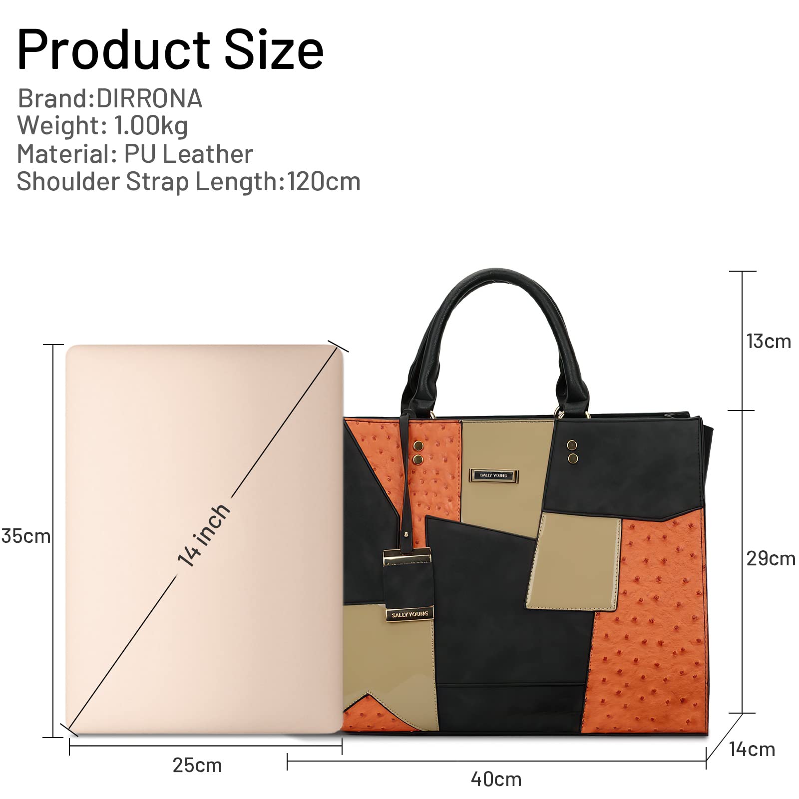 DIRRONA Women's PU Leather Crossbody Shoulder Bag - Large Tote Handbag with Contrasting Color Design (Brown) | Perfect for Work, Travel & Everyday Use