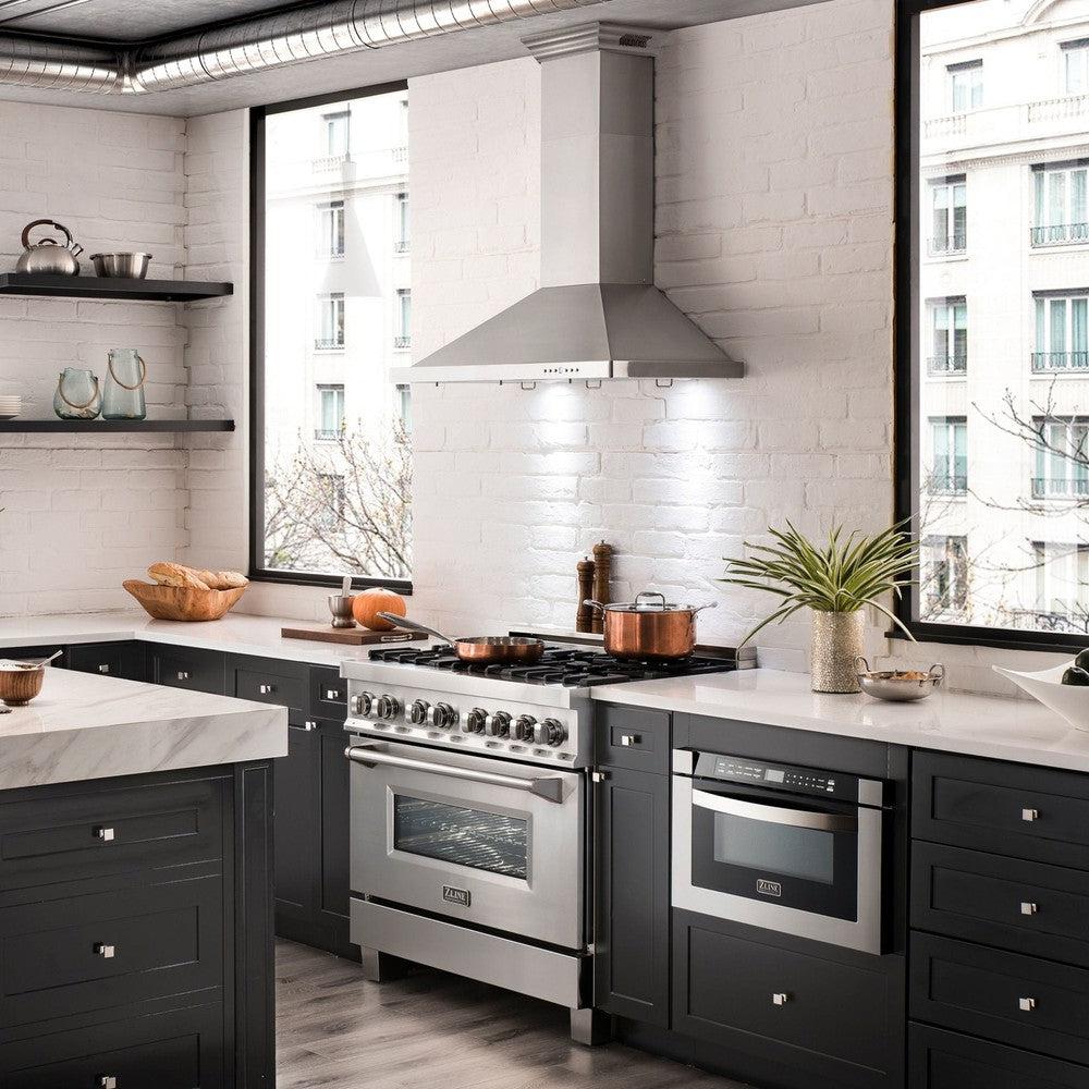 ZLINE Stainless Steel Ducted Vent Wall Mount Range Hood with Built-in CrownSound Bluetooth Speakers (KBCRN BT) - Perfect for Modern Kitchens & Open-Concept Living Spaces