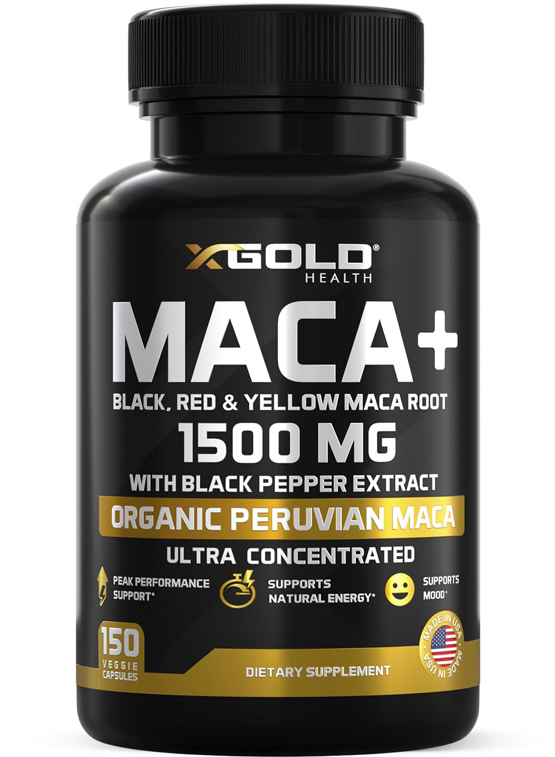 Organic Maca Root Powder Capsules 1500mg - Peruvian Black, Red & Yellow Maca Extract with Black Pepper | Energy & Mood Booster for Men & Women | Supports Stamina, Libido & Stress Relief | Perfect for Workout, Yoga & Daily Wellness