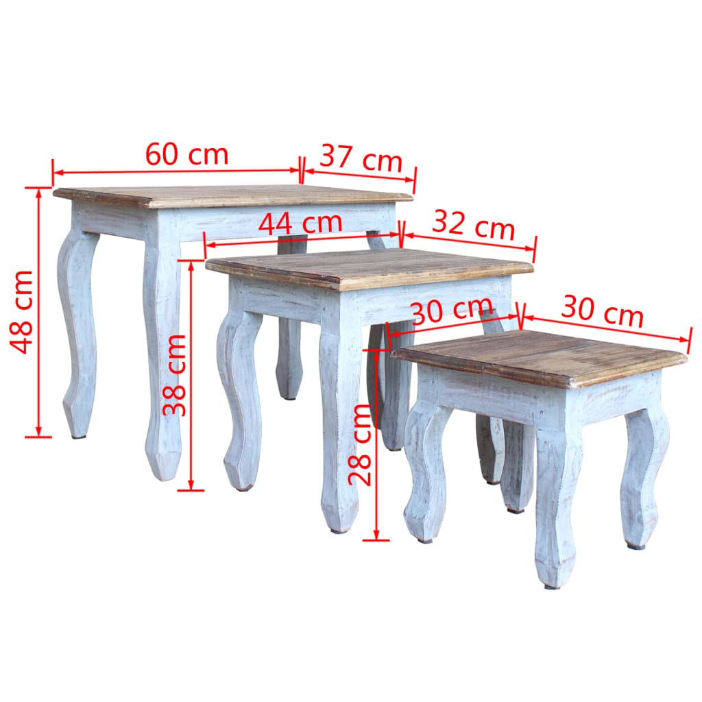 3-Piece Nesting Table Set - Solid Reclaimed Wood Side Tables for Living Room, Bedroom & Office - Space-Saving Modern Home Furniture for Small Spaces