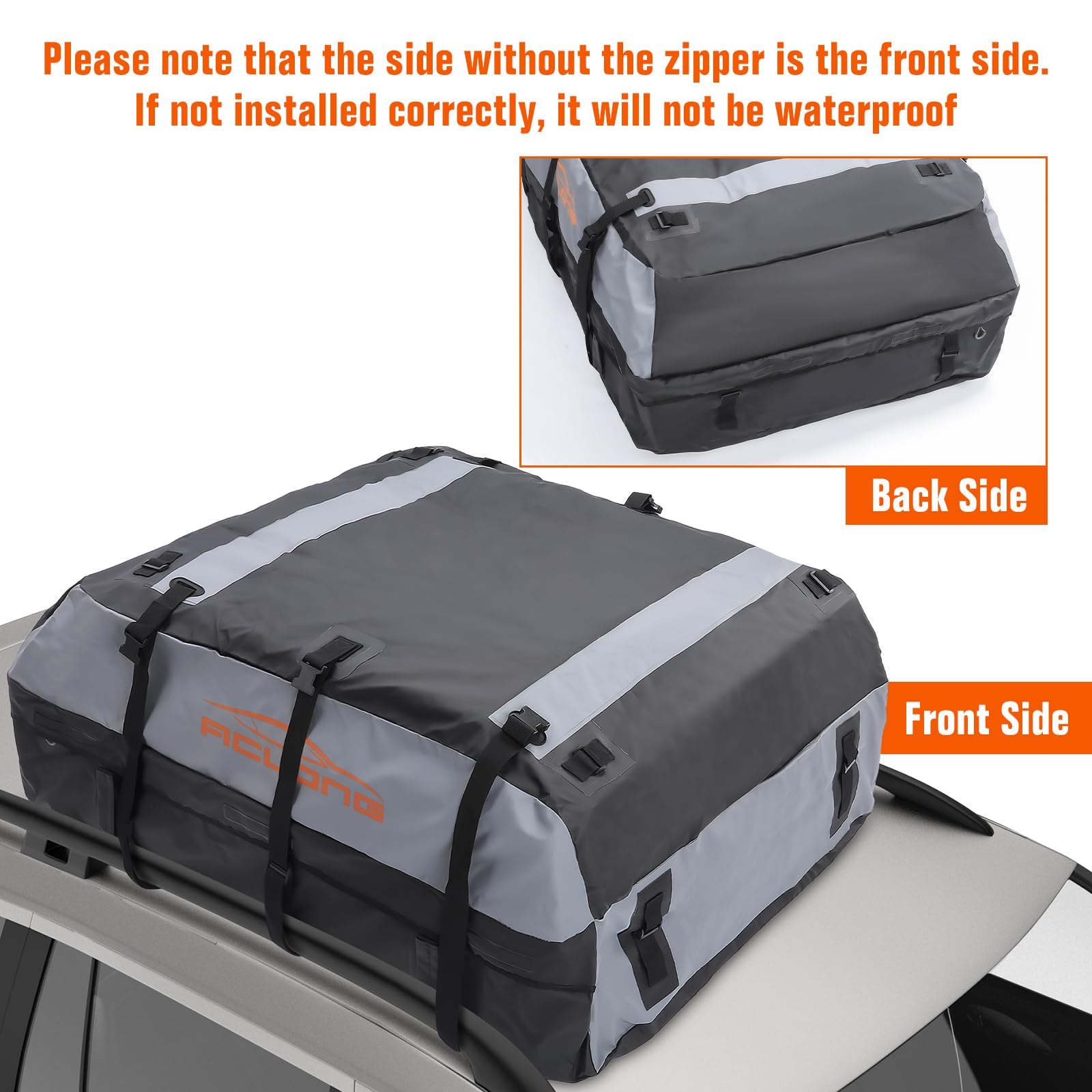 ACLONG 21 Cubic Feet Waterproof Rooftop Cargo Carrier Bag - 840D Heavy Duty Car Roof Storage for SUVs, Sedans & Trucks with Anti-Slip Mat, 6 Door Hooks & Combination Lock (F-CPAMZ00440-AC) - Perfect for Road Trips, Camping & Luggage Storage