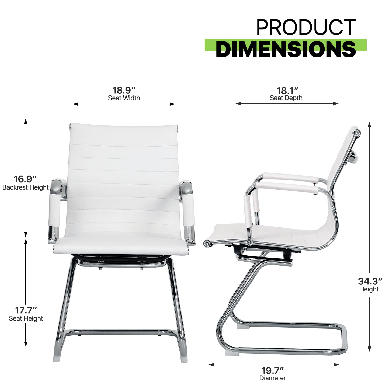 Magshion Office Reception Guest Chair - No Wheels, Mid Back PU Leather Waiting Room Chair with Metal Leg Sled Base & Arms - Conference Room, Lobby, Clinic, Hotel (White, 2 Pack)
