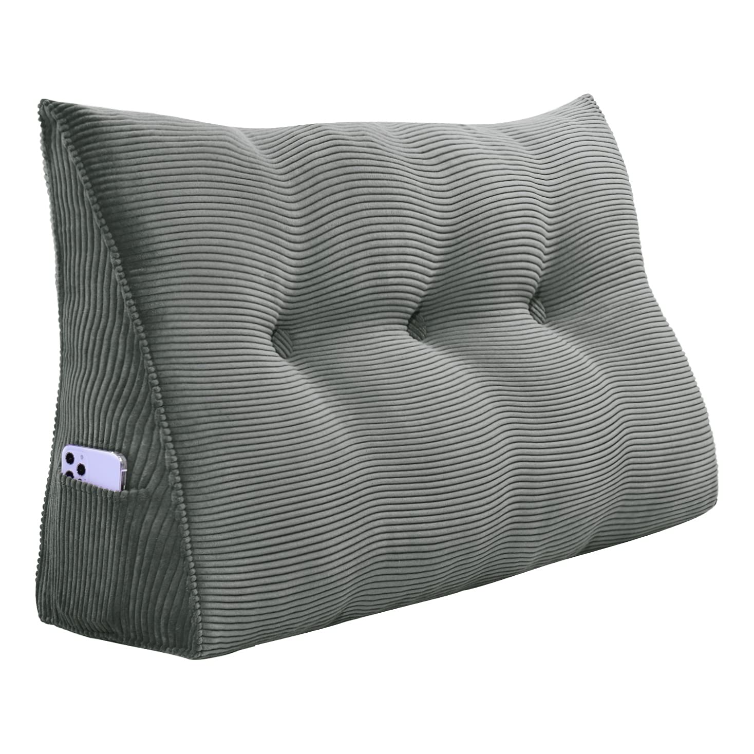 Ergonomic Reading Pillow with Back Support - Corduroy Bed Wedge for Sitting Up in Bed, Daybed Bolster & Body Positioning Cushion - Light Grey Twin Size | Perfect for Reading, Watching TV, and Relaxing in Bed