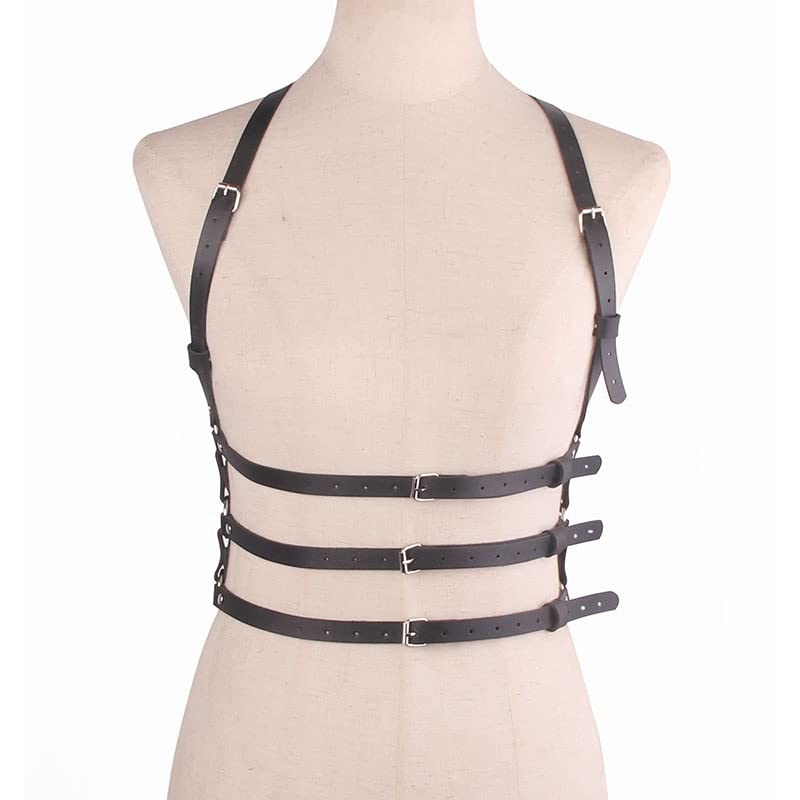 Stylish Punk PU Leather Layered Belly Harness Waist Chain - Gothic Body Jewelry for Rave, Festival & Bikini | Perfect for EDM Parties, Music Festivals & Beach Outfits