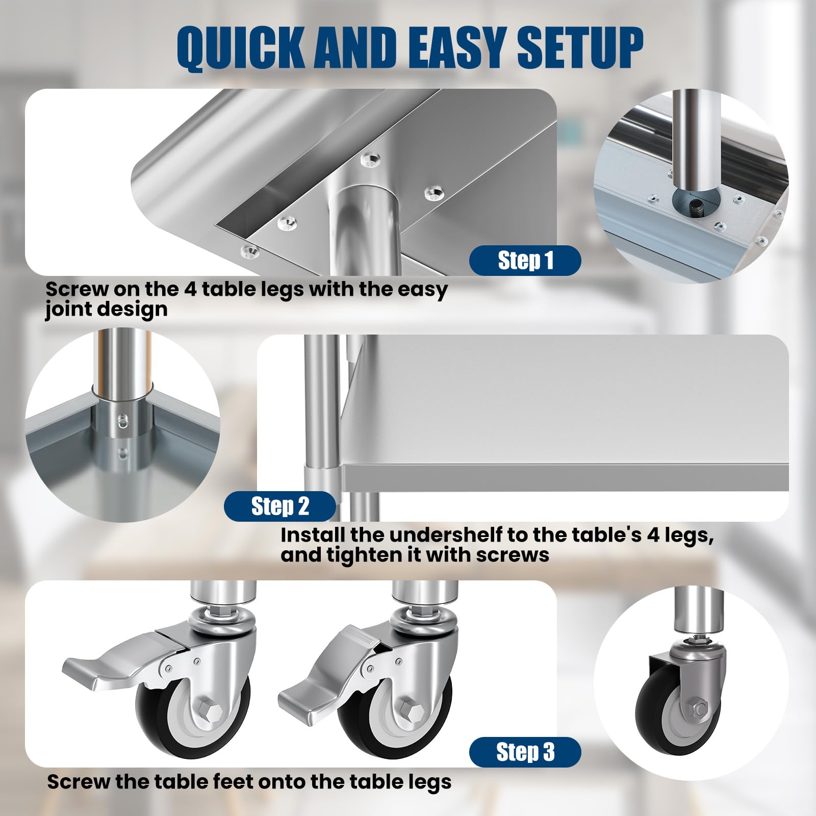 Stainless Steel Rolling Work Table 14x30 Inches - Adjustable Undershelf & Locking Casters - Heavy Duty Metal Prep Table for Commercial Kitchen, Restaurant, Outdoor BBQ, Food Truck & Home Garage Use