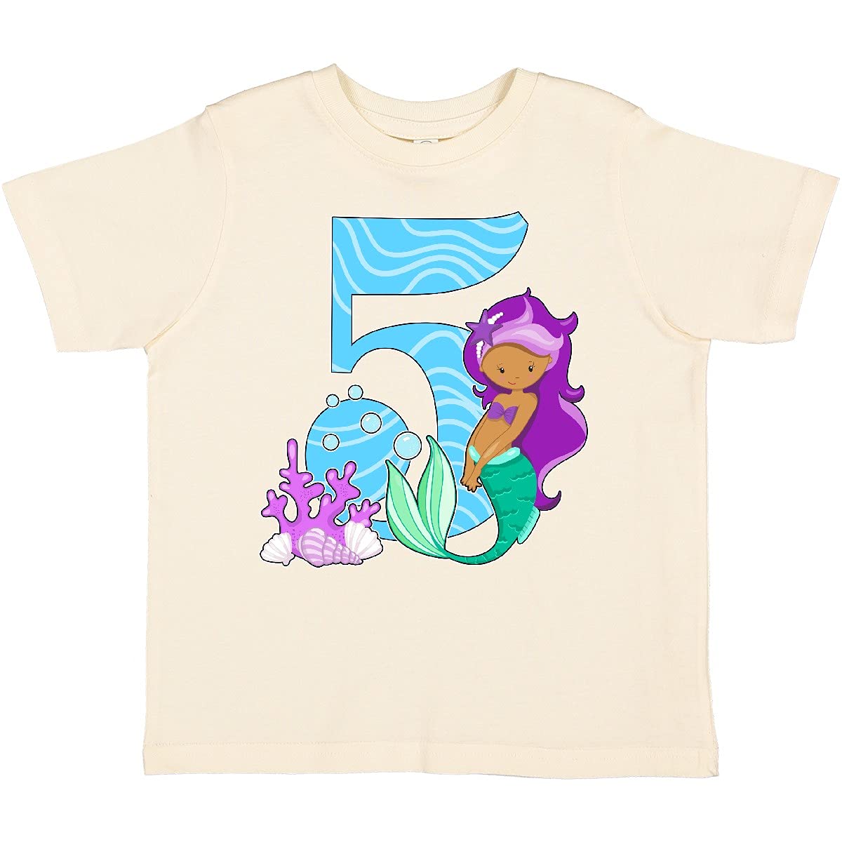 Inktastic Fifth Birthday Mermaid Toddler T-Shirt - Cute Mermaid Design for 5 Year Old Girls - Perfect for Birthday Parties, Beach Outings & Playdates