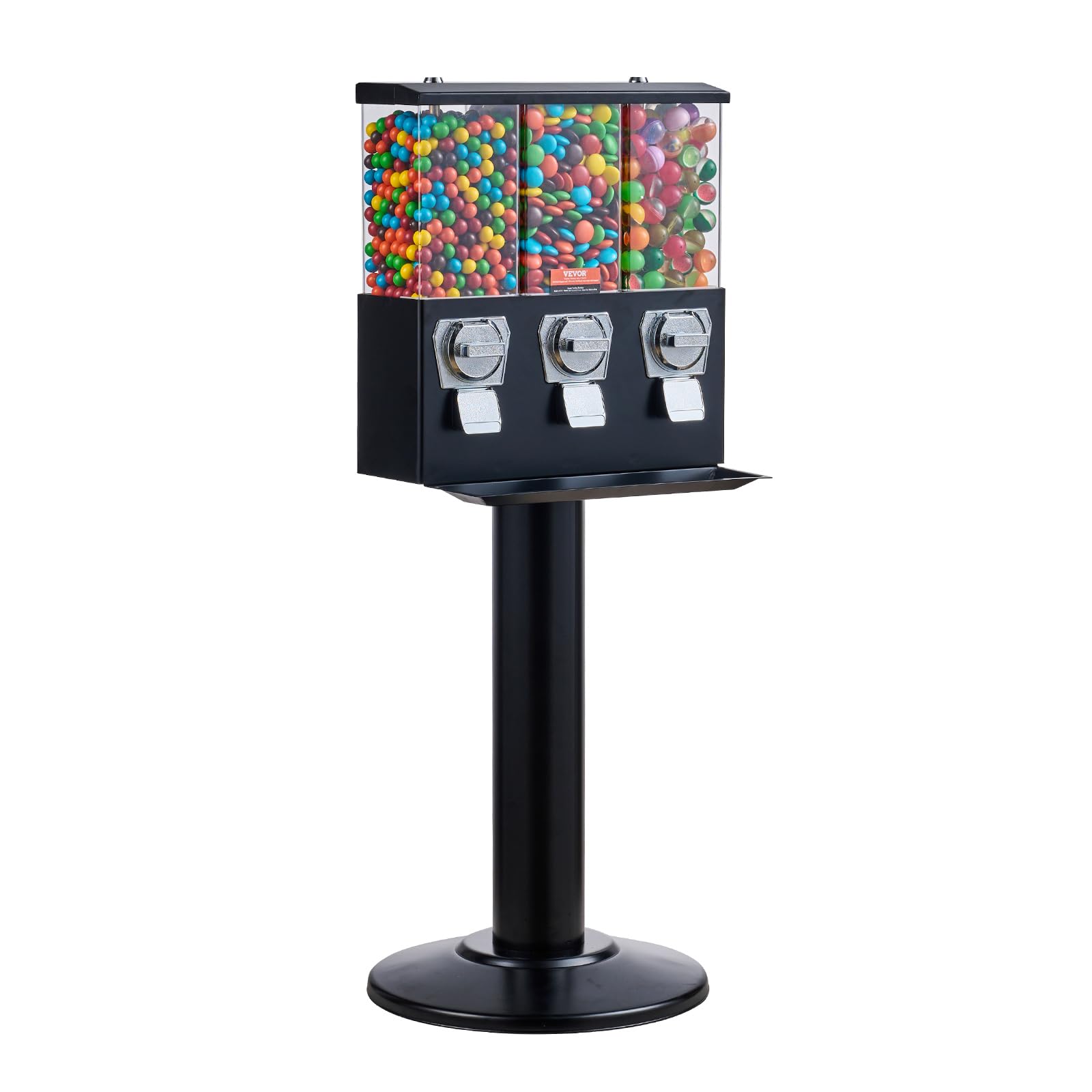 VEVOR Commercial Triple Compartment Candy Vending Machine with Iron Stand - Coin Operated Gumball & Nut Dispenser for Business (Black) | Perfect for Retail Stores, Arcades, and Office Break Rooms