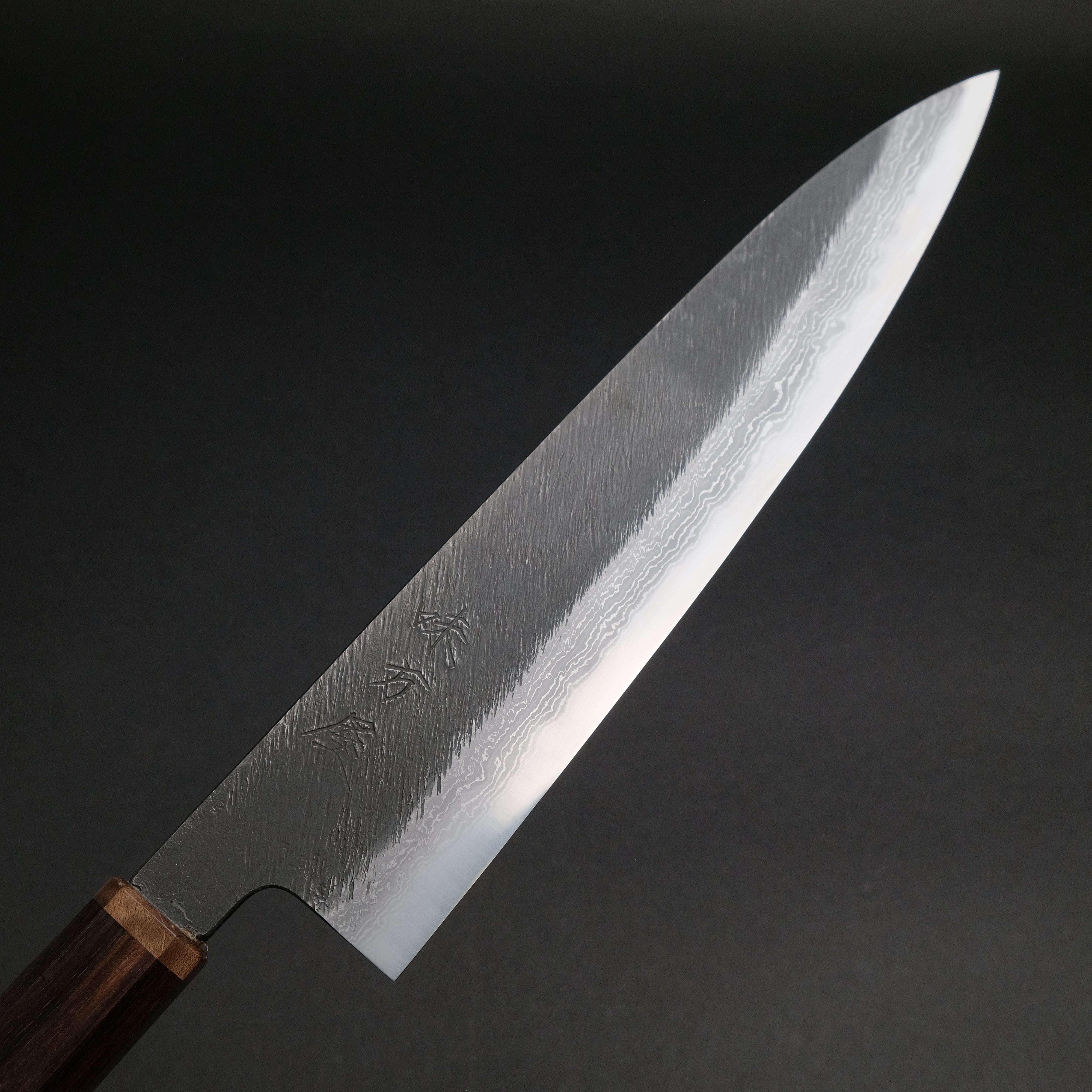 Premium Ajikataya White #2 Matsuba Damascus Gyuto 240mm Chef Knife - Ebony & Stabilized Wood Handle (#08) - Perfect for Sushi, Meat Slicing & Professional Kitchen Use