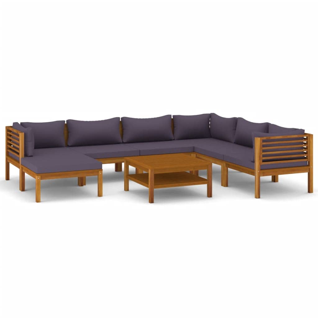 vidaXL 8-Piece Solid Acacia Wood Patio Lounge Set with Cushions - Outdoor Garden Furniture, Modular Sofa Seating for Terrace, Deck & Backyard Relaxation