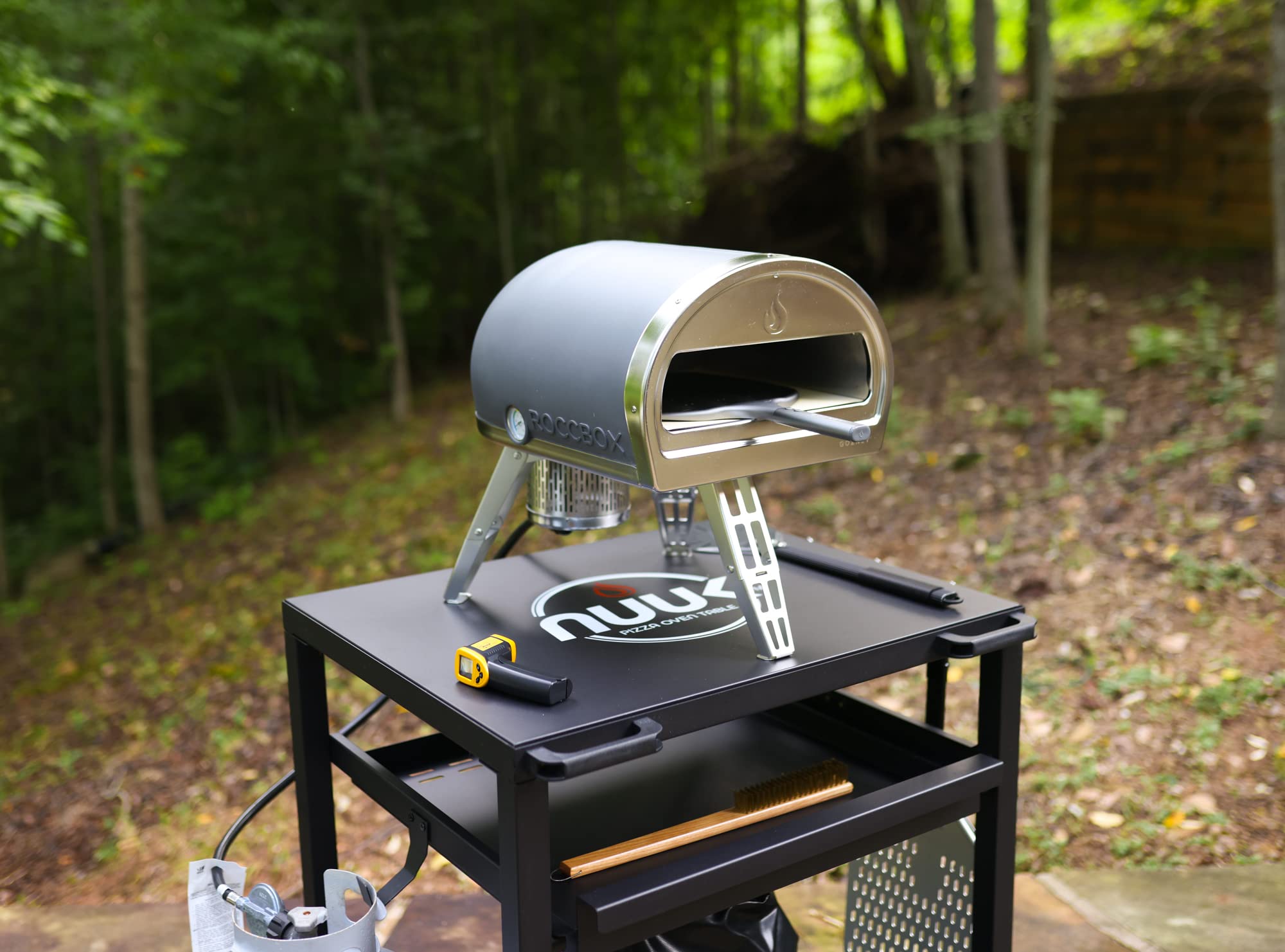NUUK Heavy Duty 3-Shelf Rolling Outdoor Pizza Oven Table - 24x30 Inch Steel Commercial Food Prep Cart with Drawer & Wheels - Perfect for BBQ, Camping, Patio, Picnic & Outdoor Cooking