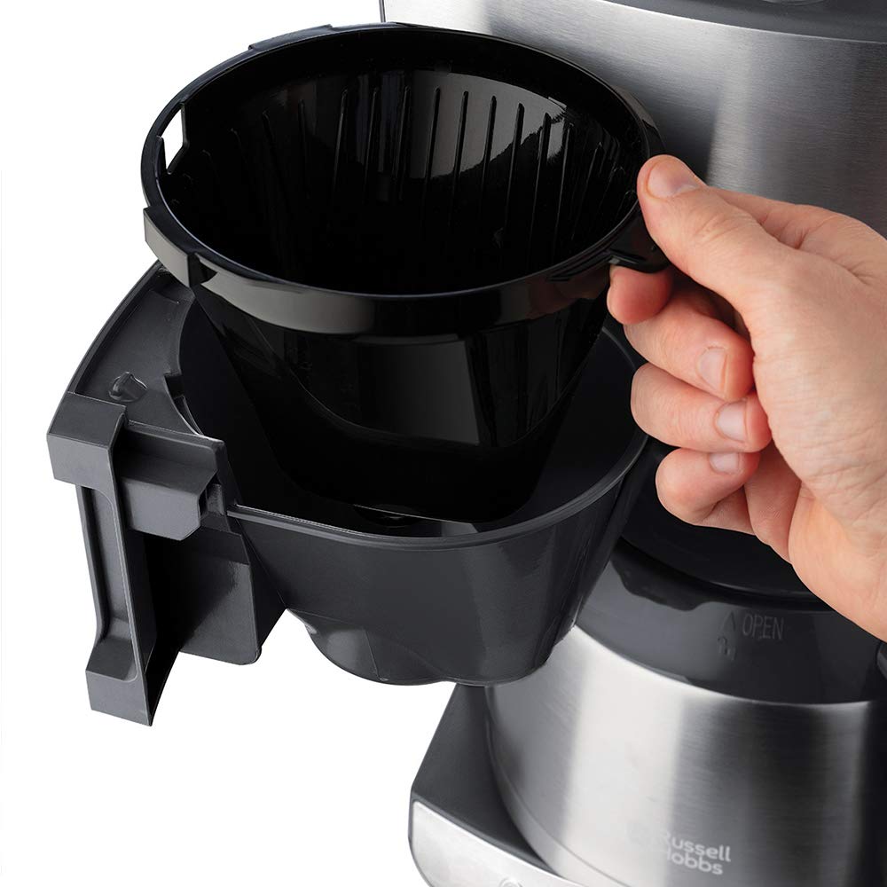 Russell Hobbs American Coffee Maker with Built-in Grinder - Digital Timer, Optimal Extraction & Aroma Filter - Thermal Carafe (10 Cups Max, 3 Grind Levels, Grind & Brew 25620-56) - Perfect for Home, Office, or Entertaining Guests