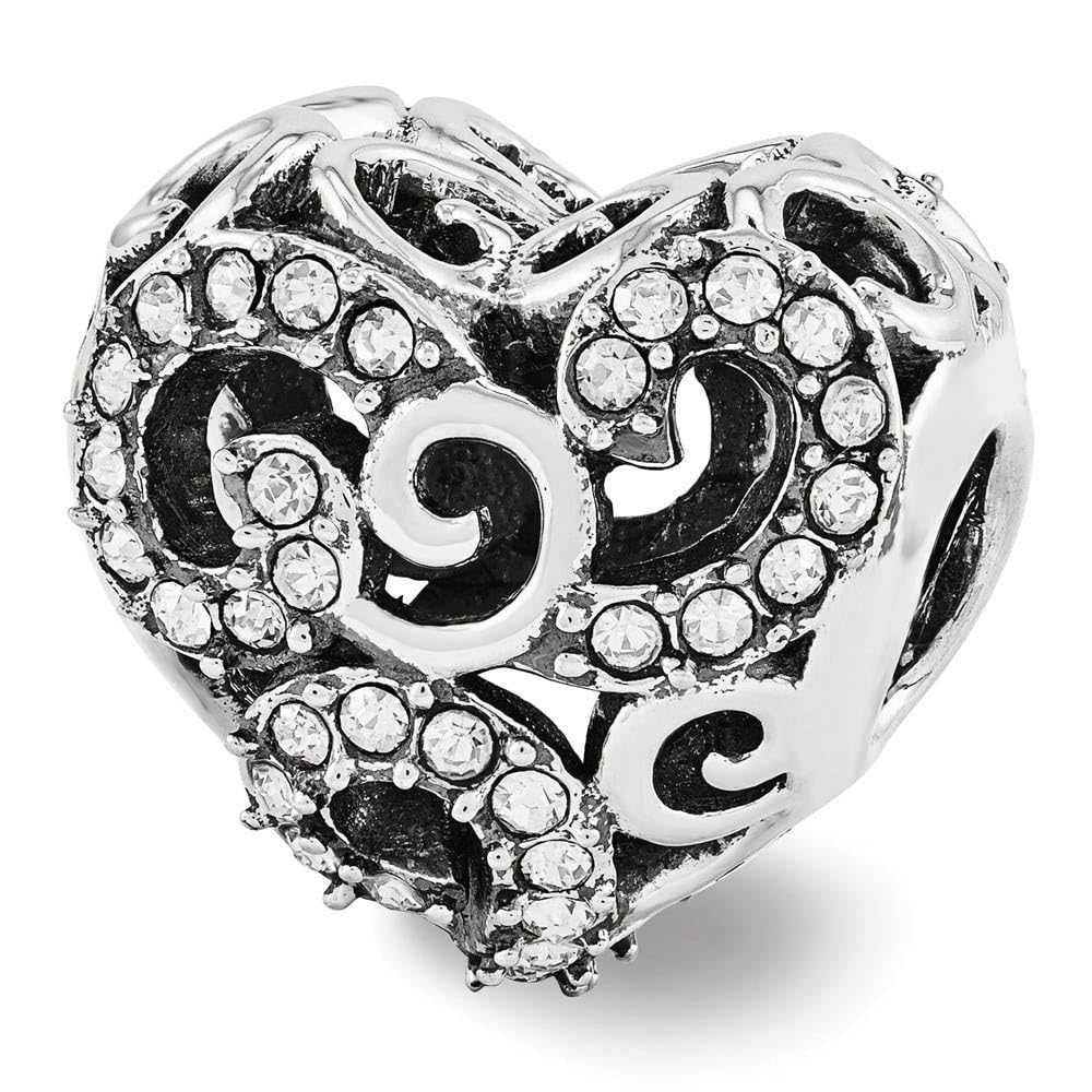 Sterling Silver Black Bow Charm with Crystals for Jewelry Making