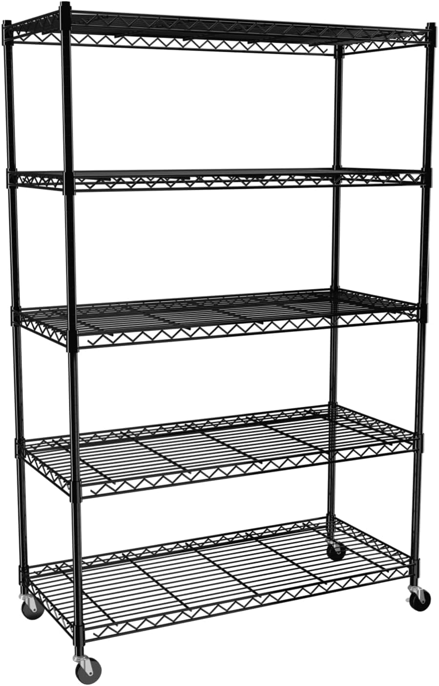 5-Tier Adjustable Heavy Duty Steel Wire Storage Shelving Unit with Wheels & Adjustable Feet - 350 lbs Capacity per Shelf for Pantry, Garage, Kitchen, Office & Warehouse Organization