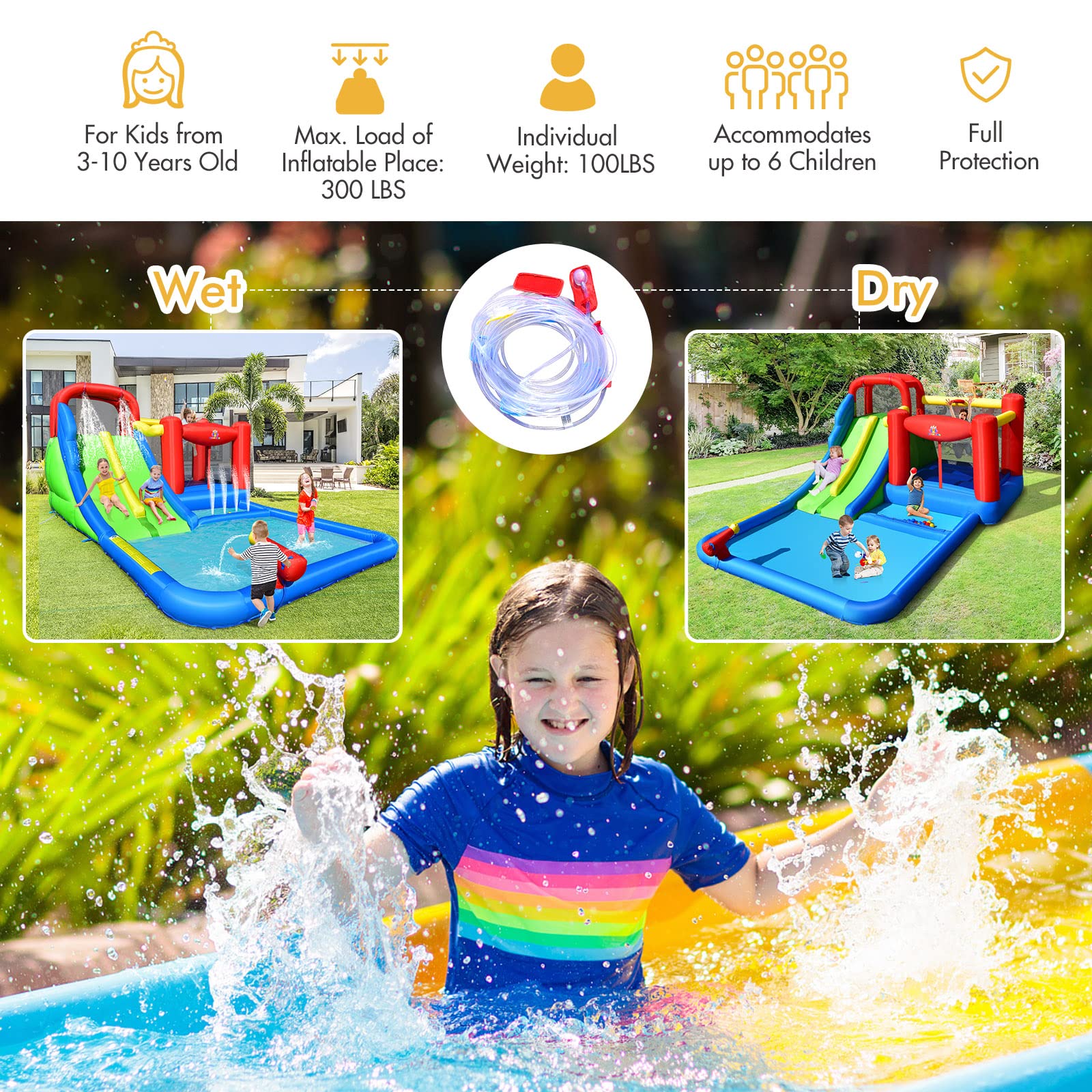 **BOUNTECH Inflatable Water Slide for Kids & Adults - Mega Water Bounce House with 2 Slides, Ball Pit, Splash Pool - Wet & Dry Outdoor Play - Perfect for Backyard Parties, Summer Fun, and Birthday Gifts**    *(Ideal for backyard gatherings, summer celebrations, kids' birthday parties, and family outdoor entertainment!)*