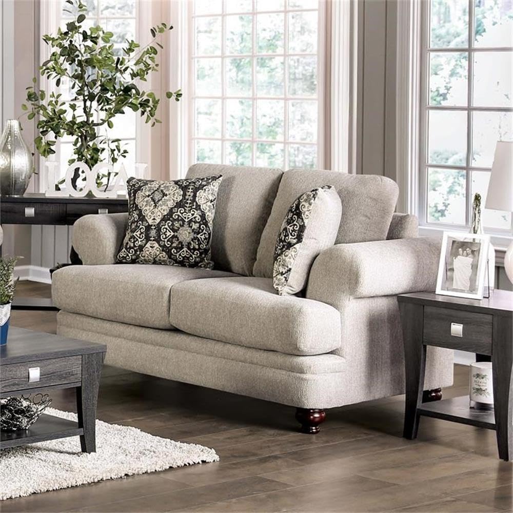 Furniture of America Herst Transitional Chenille Upholstered Loveseat in Beige - Comfortable Small Sofa for Living Room, Apartment & Office