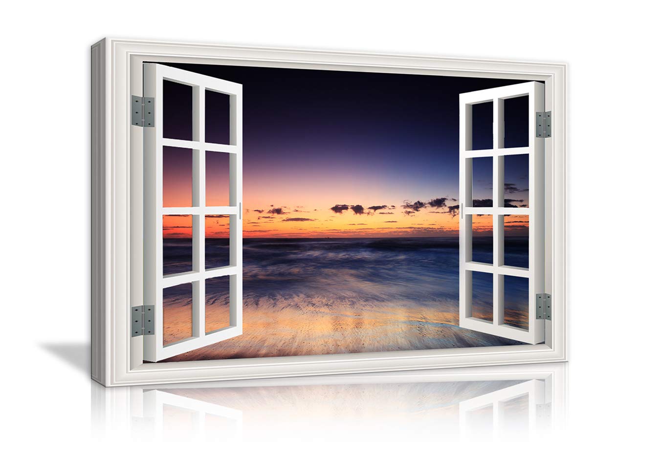 Ocean Seascape Canvas Wall Art - Window Frame Style Beach Landscape Paintings for Modern Home Decor | Ready to Hang Framed Artwork for Living Room, Bedroom, Bathroom & Office | Perfect for Coastal Themed Interiors & Relaxation Spaces