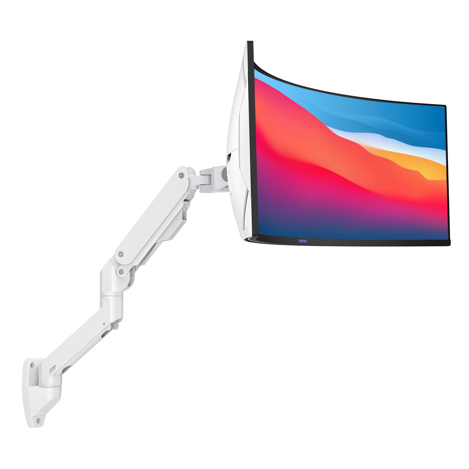 BEWISER Heavy Duty Monitor Arm Wall Mount for 34-57 Inch Ultrawide Monitors up to 44lbs - Adjustable Ergonomic VESA Mount Bracket for Home Office, Gaming & Workstation Setup (White)