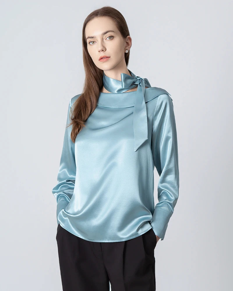Elegant Silk Tie Neck Blouse for Women - Stylish Office & Party Wear - Perfect for Business Meetings, Weddings & Special Occasions
